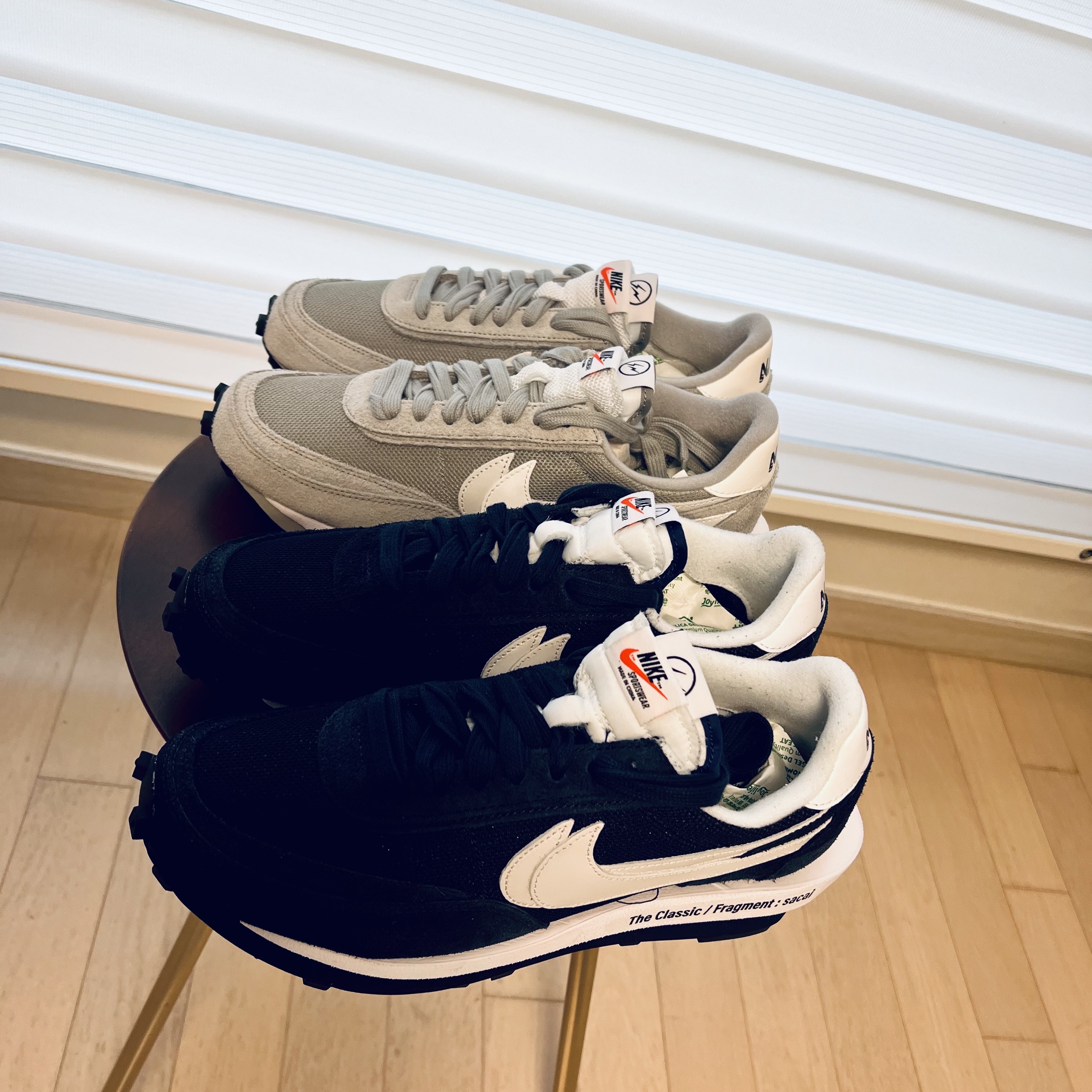 Nike x Sacai x Fragment LDWaffle Light Smoke Grey, Nike x Sacai x Fragment LDWaffle Blackened Blue 착용 스타일 - 2