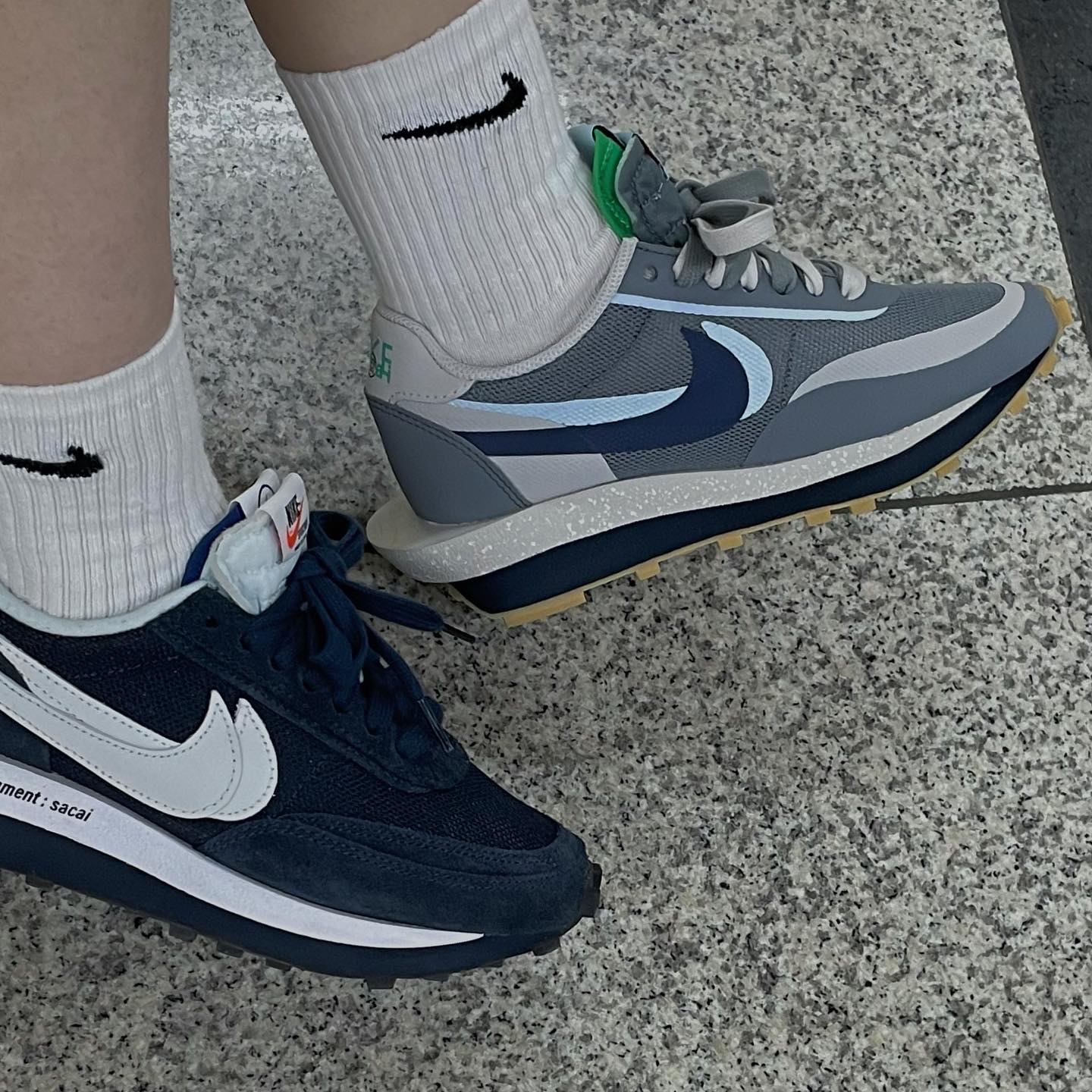 Nike x Sacai x Fragment LDWaffle Blackened Blue, Nike x Sacai x Clot LDWaffle Cool Grey 착용 스타일 - 2