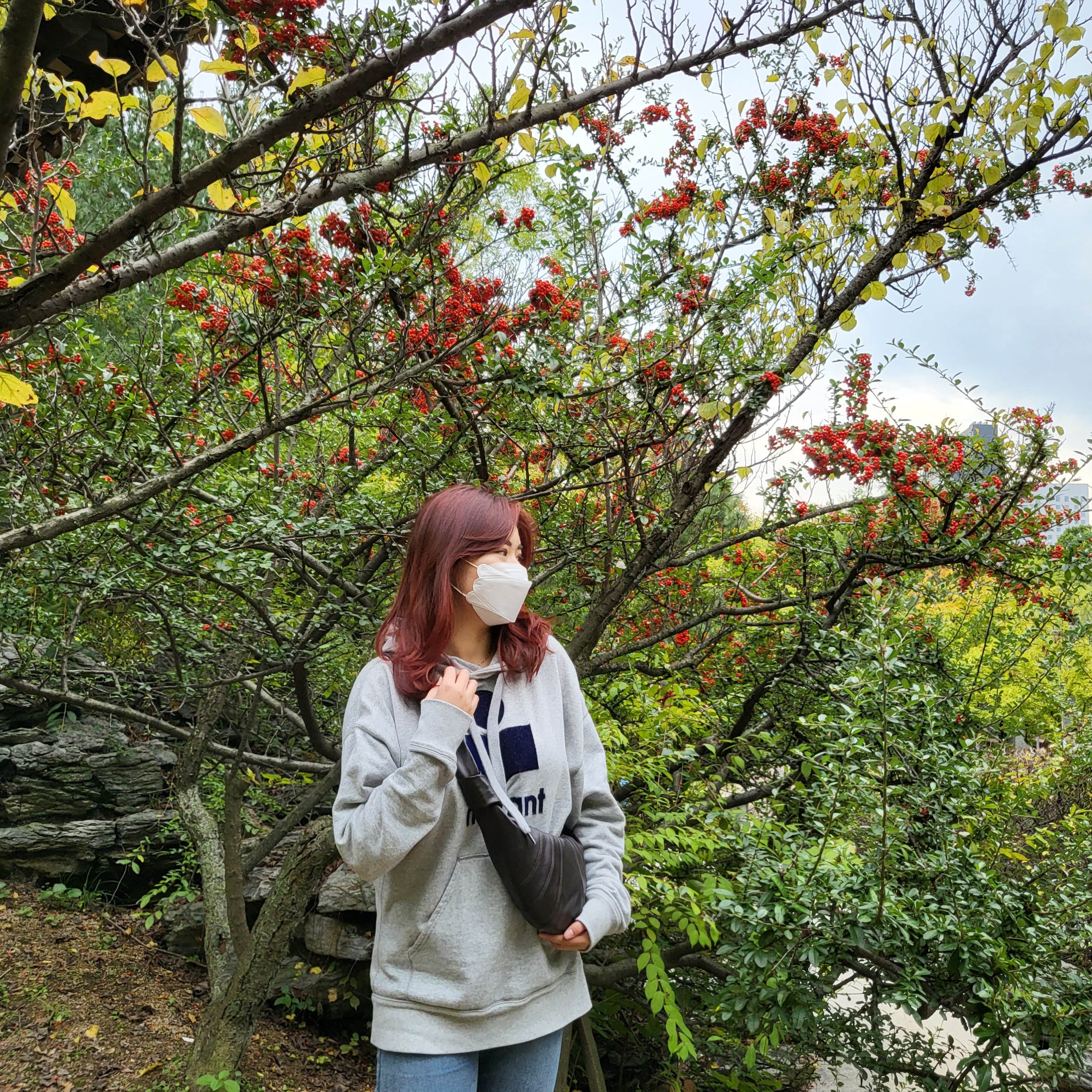(W) Isabel Marant Mansel Hoodie Grey Fuchsia - 21FW 착용 스타일