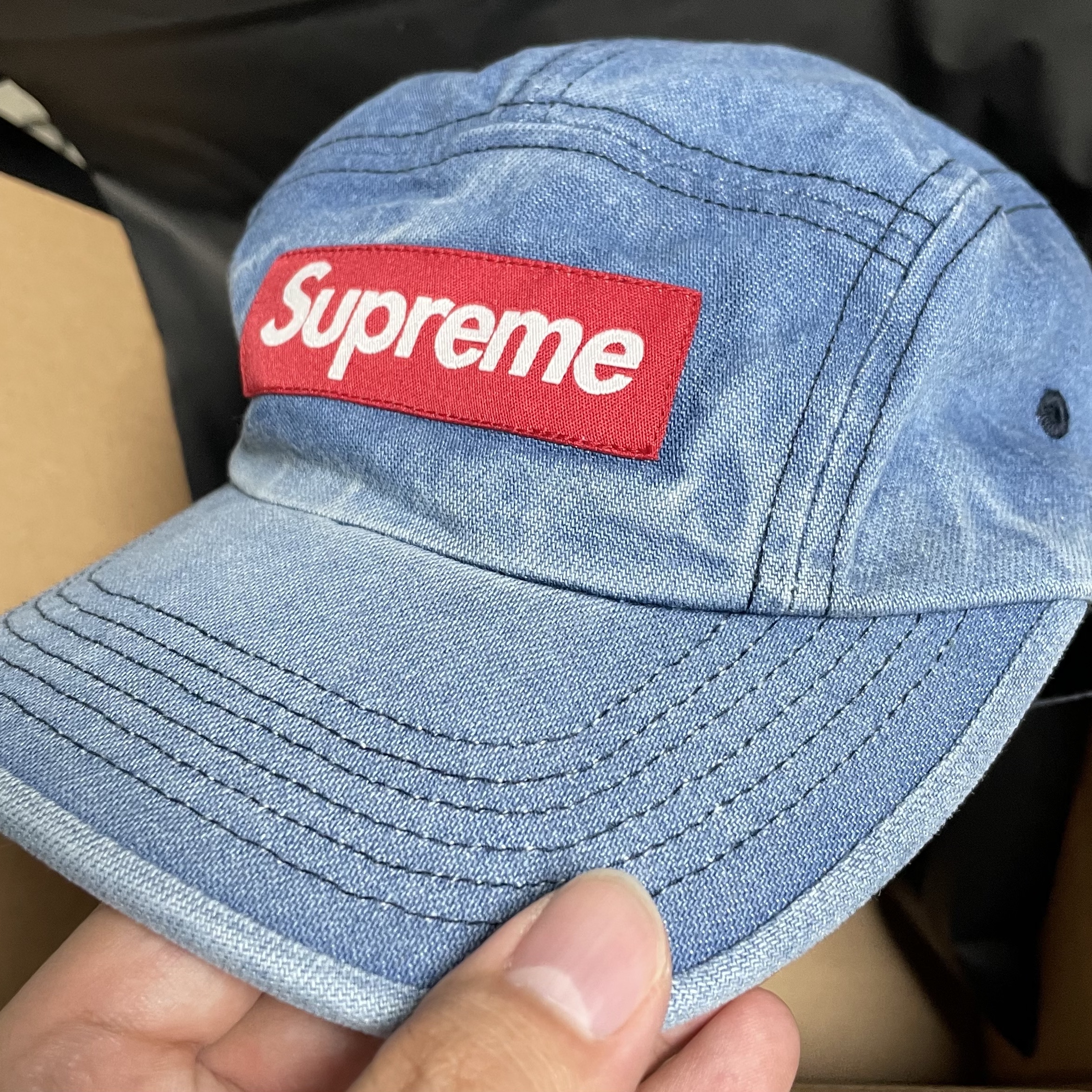 Supreme Washed Chino Twill Camp Cap Denim - 21FW 착용 스타일 - 2
