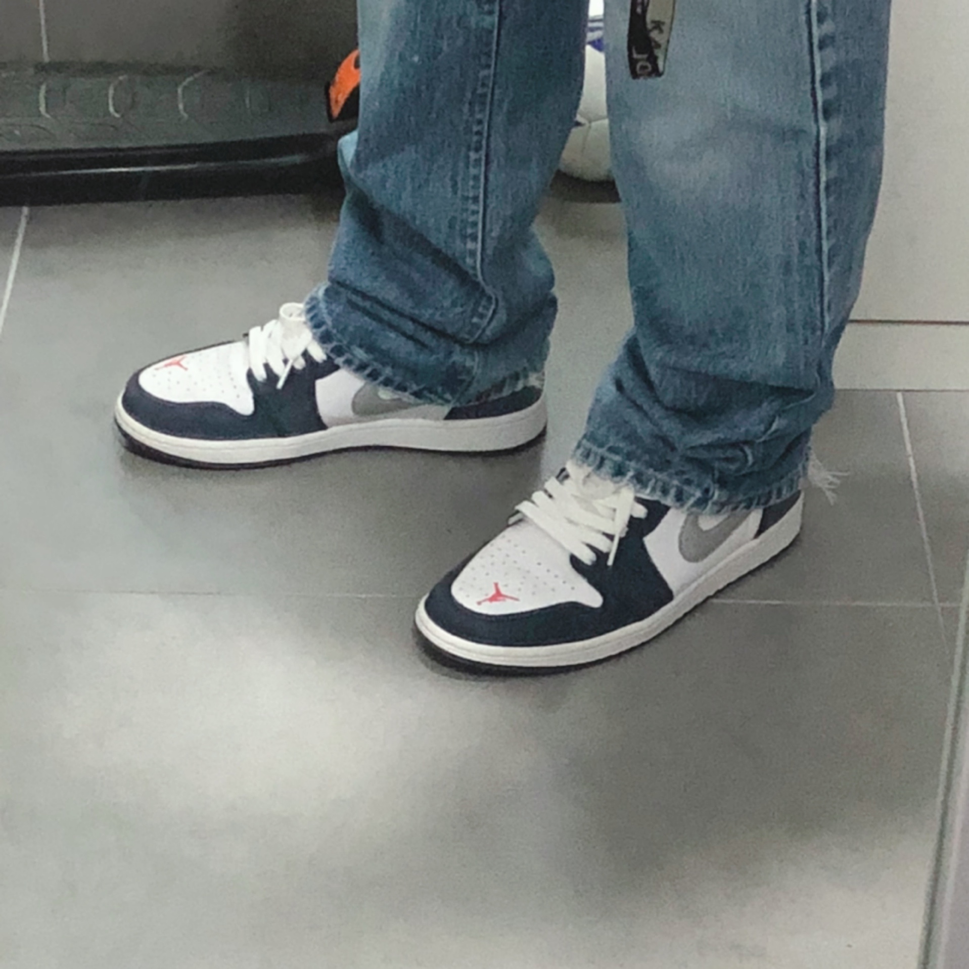 Jordan 1 Low SB Koston Midnight Navy, Palace Slub Crew Grey - 21FW 착용 스타일 - 4
