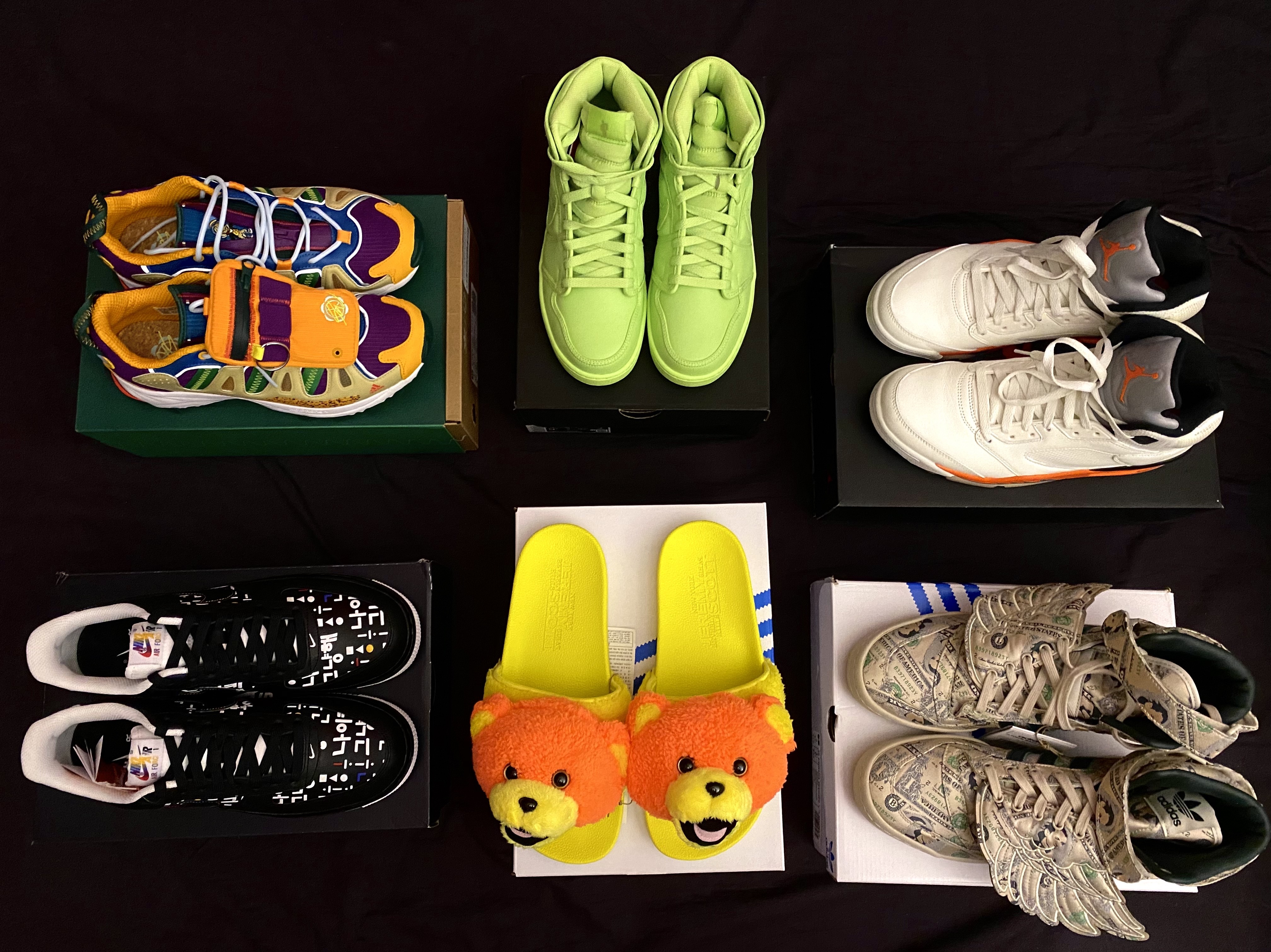Adidas x Jeremy Scott Adilette Teddy Slide Solar Orange, Adidas x Jeremy Scott Forum Hi Wings 1.0 Money 착용 스타일