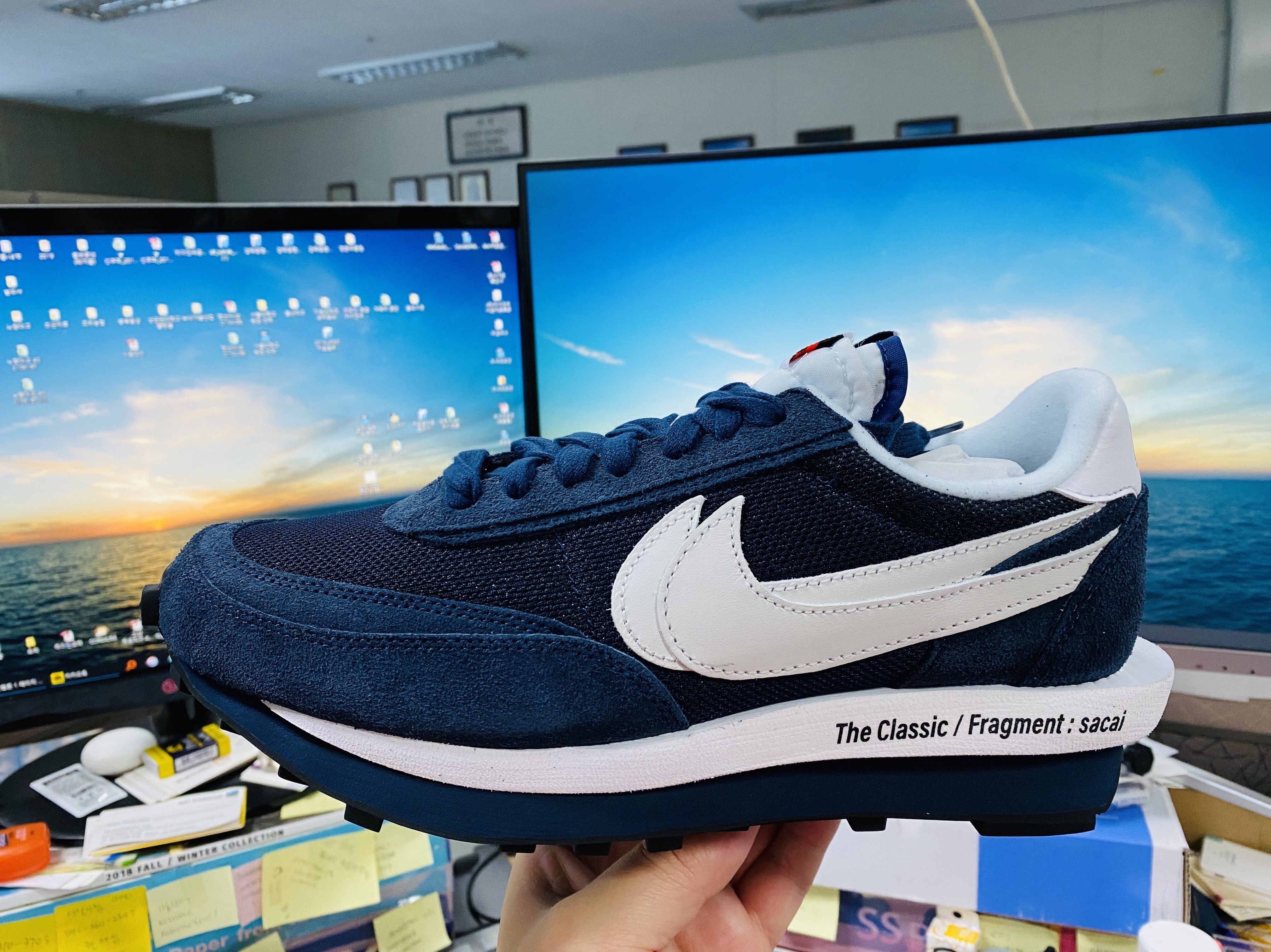 Nike x Sacai x Fragment LDWaffle Blackened Blue 착용 스타일