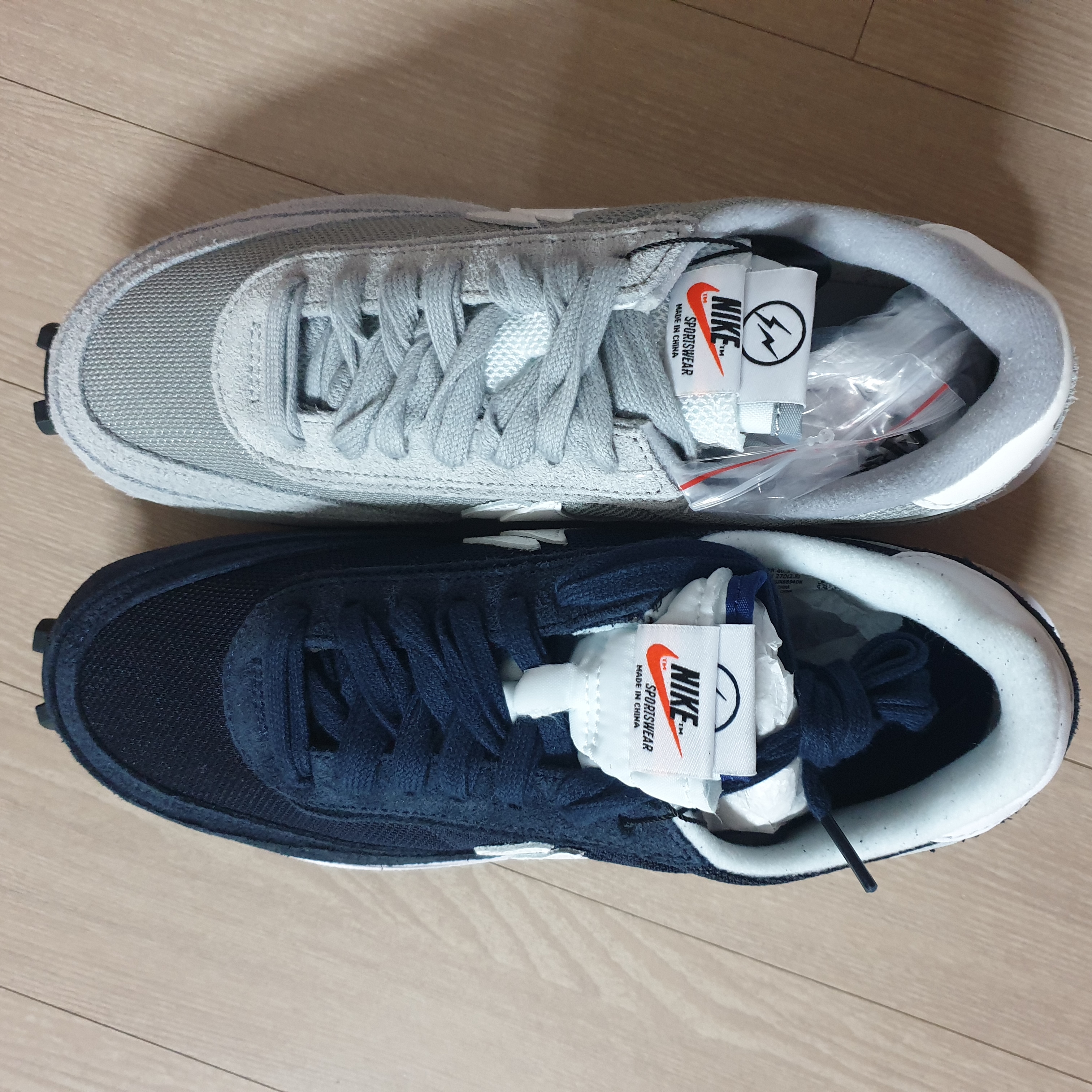 Nike x Sacai x Fragment LDWaffle Blackened Blue, Nike x Sacai x Fragment LDWaffle Light Smoke Grey 착용 스타일 - 1