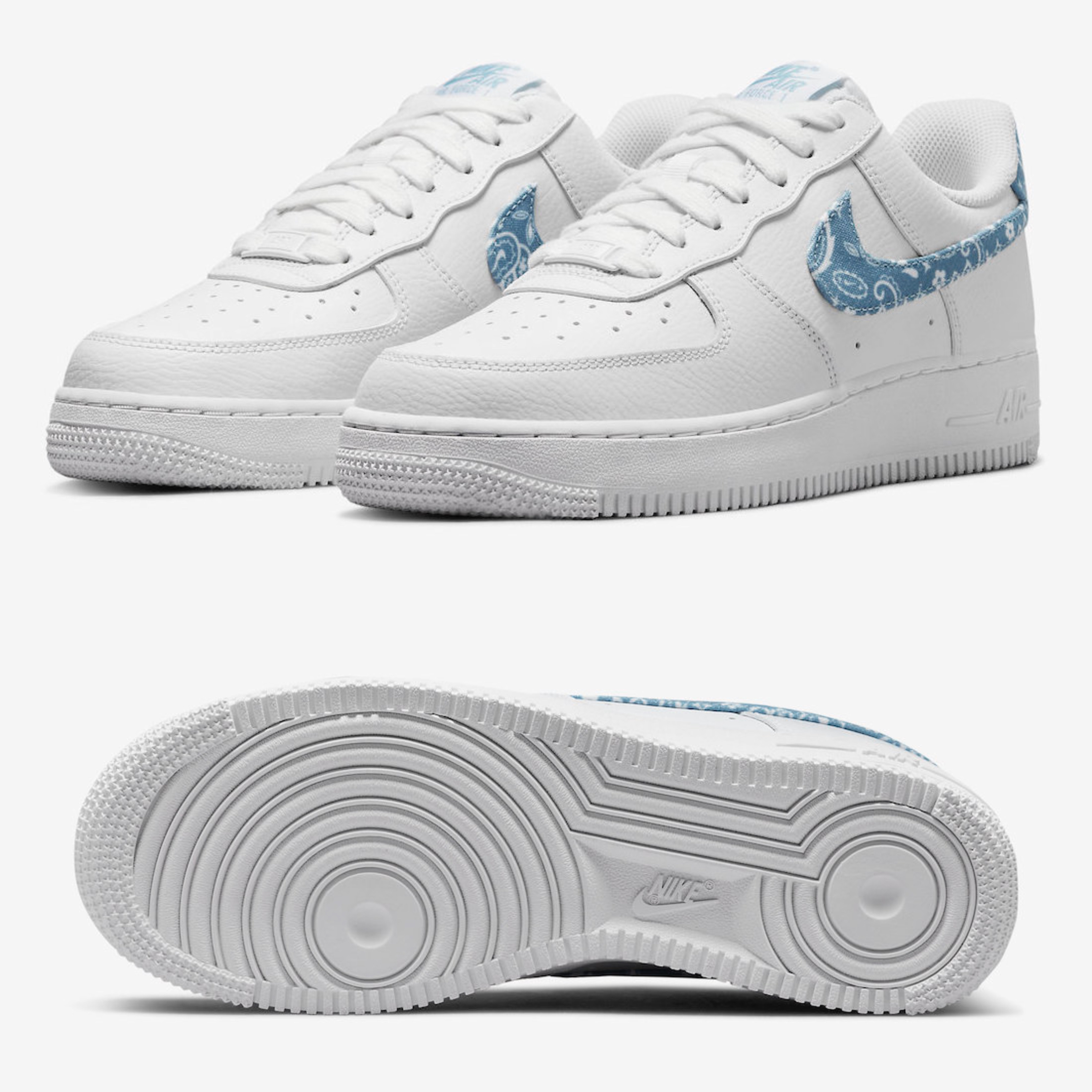 (W) Nike Air Force 1 '07 Essential Paisley Swoosh White Worn Blue 착용 스타일 - 2