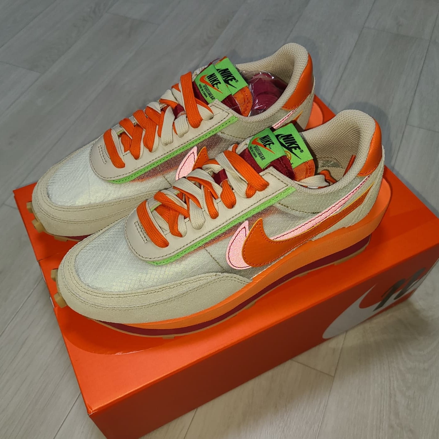 Nike x Sacai x Clot LDWaffle Orange Blaze 착용 스타일 - 3