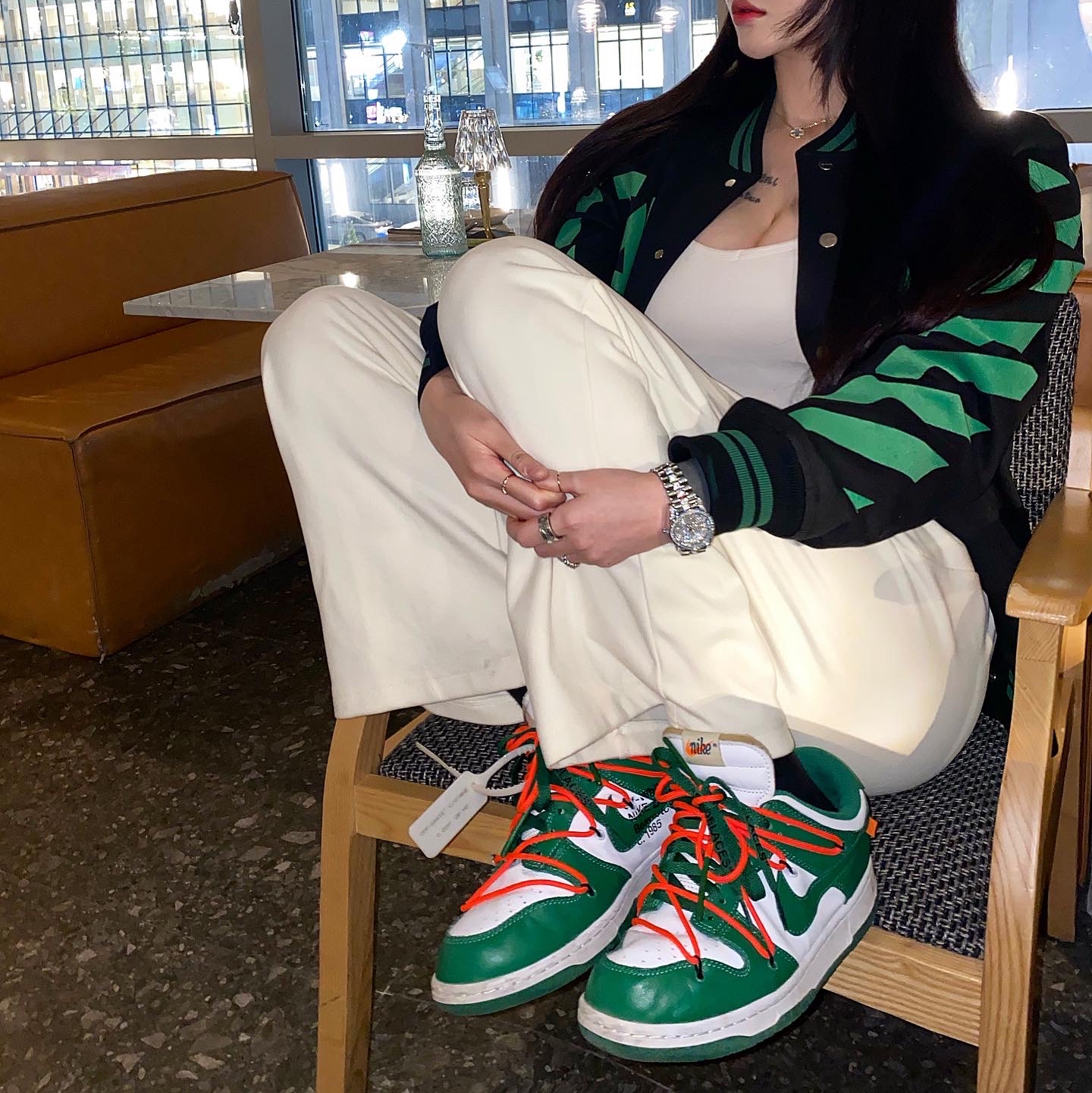 Nike x Off-White Dunk Low Pine Green 착용 스타일