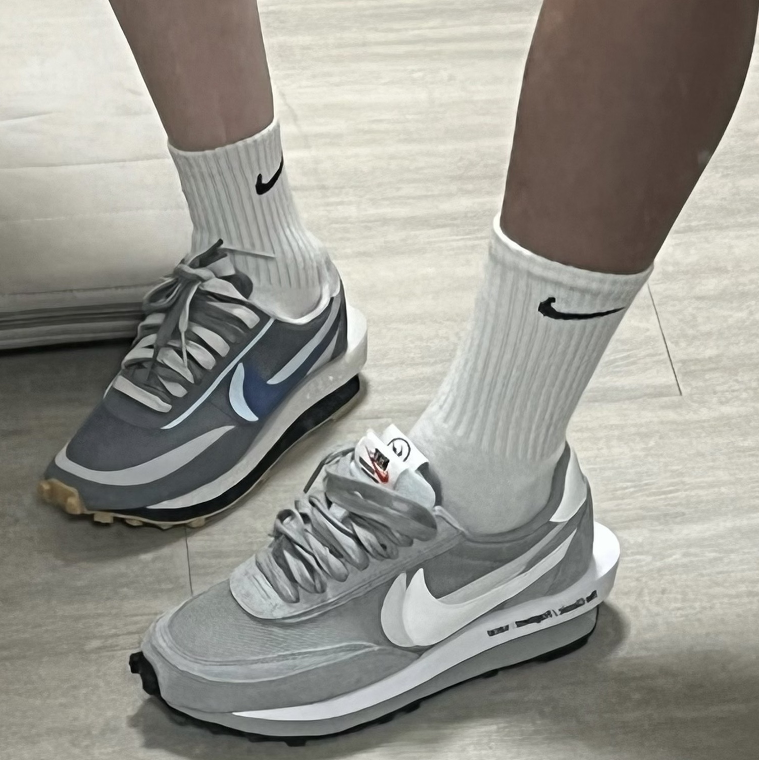 Nike x Sacai x Clot LDWaffle Cool Grey, Nike x Sacai x Fragment LDWaffle Light Smoke Grey 착용 스타일