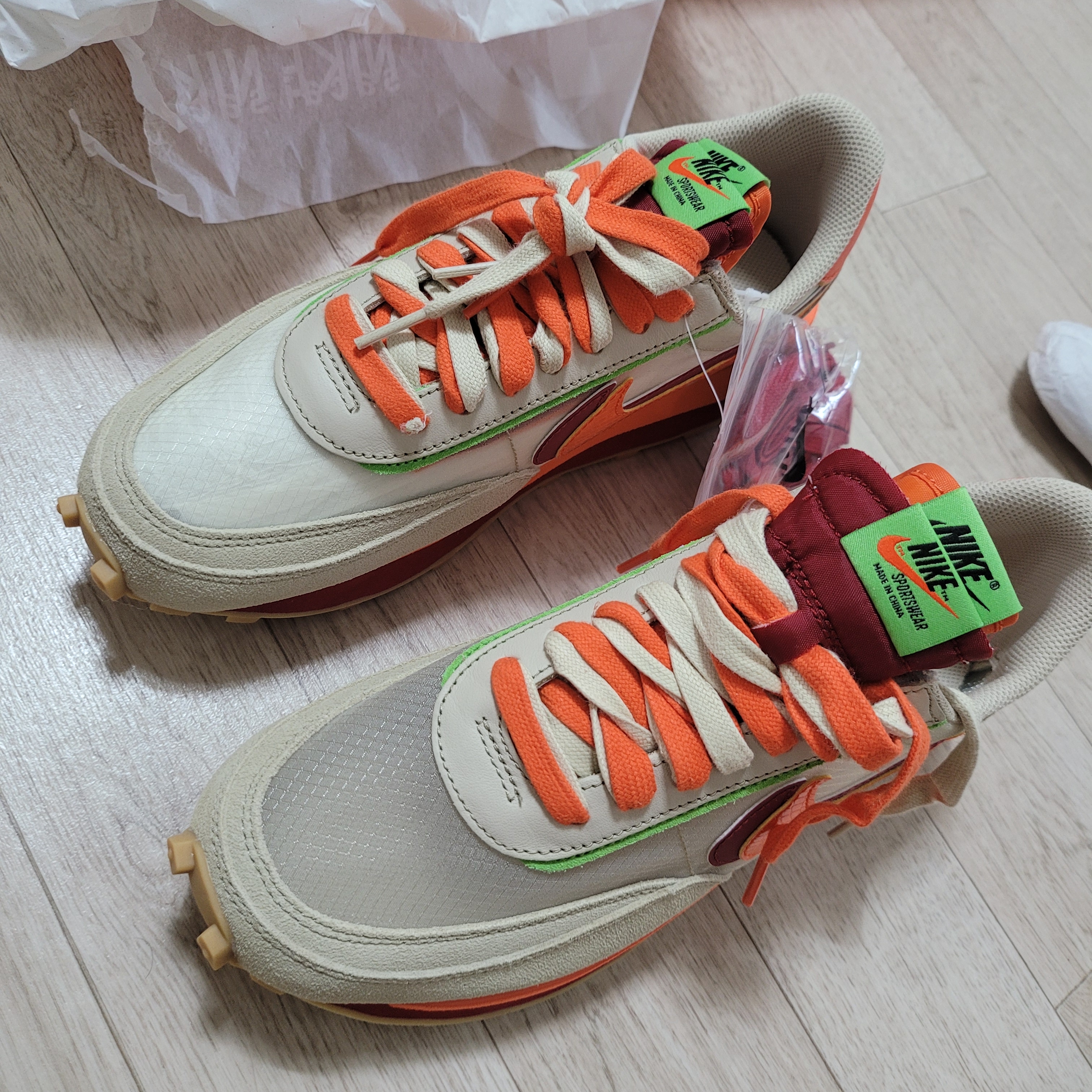 Nike x Sacai x Clot LDWaffle Orange Blaze 착용 스타일 - 1