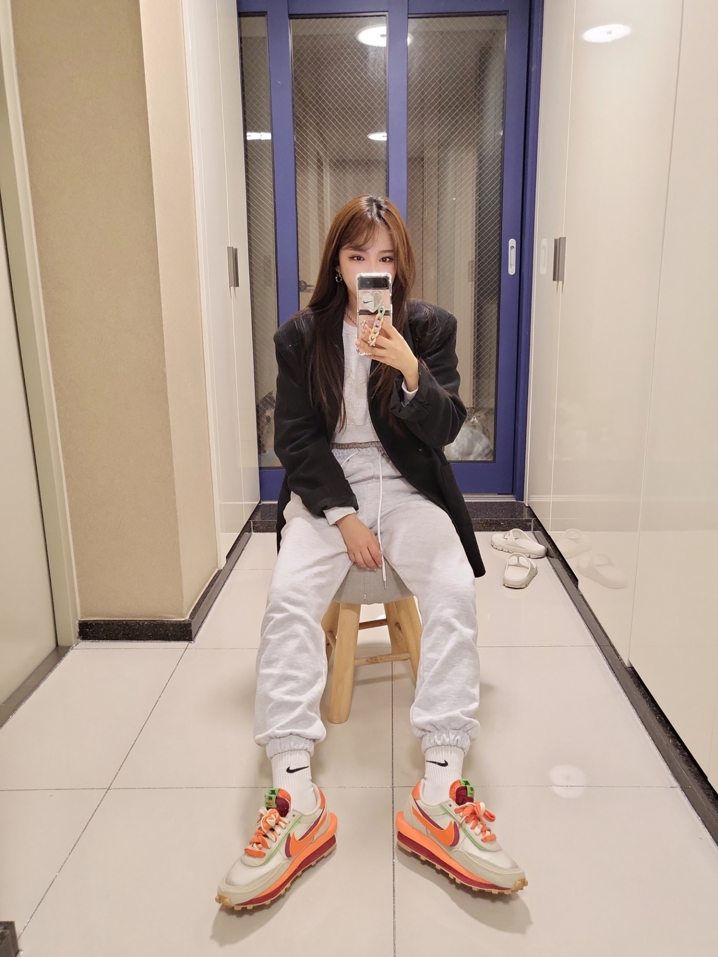 Nike x Sacai x Clot LDWaffle Orange Blaze 착용 스타일
