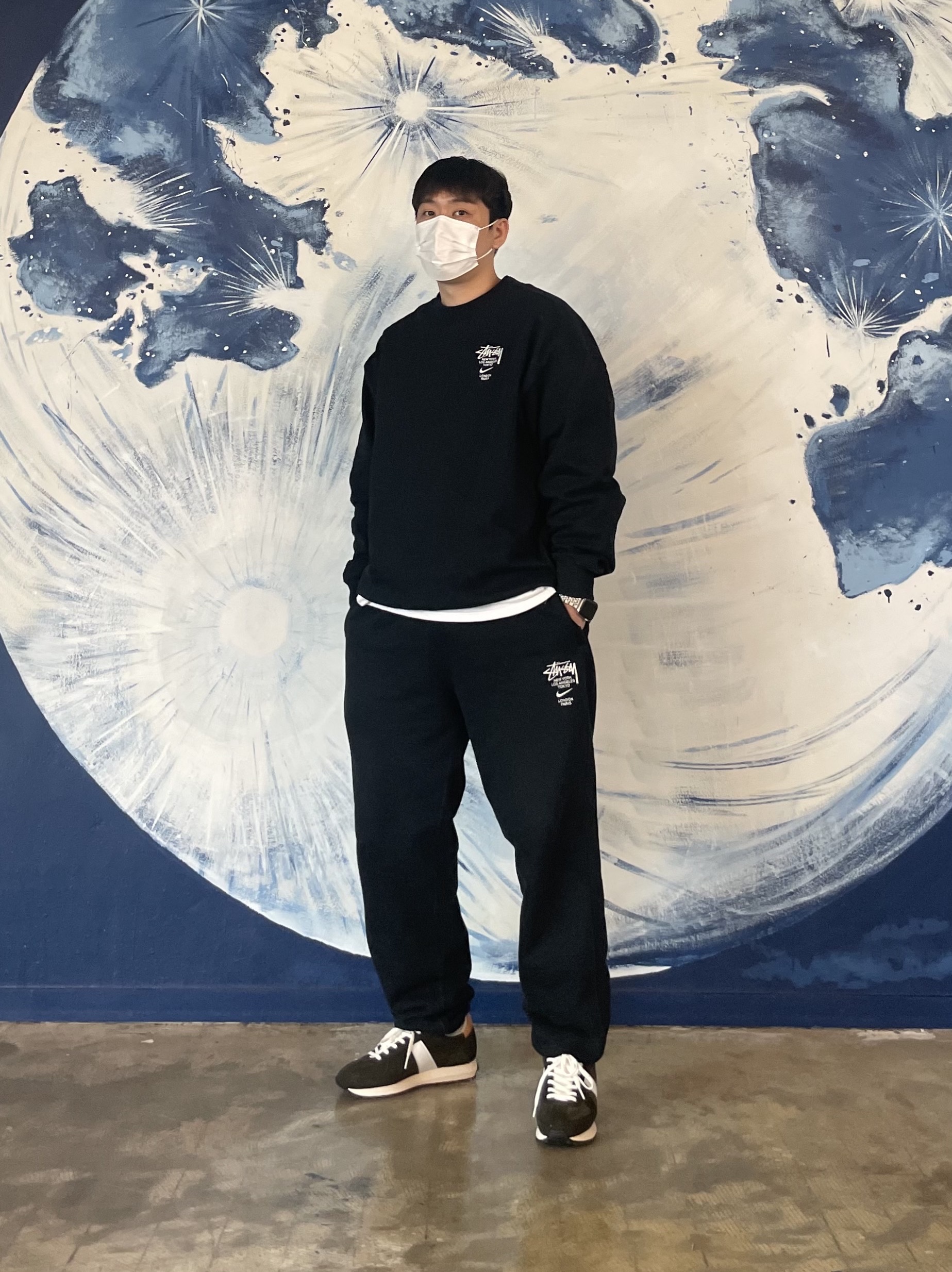 Nike x Stussy NRG ZR Fleece Crewneck Black - US/EU, Nike x Stussy NRG ZR Fleece Pants Black - US/EU 착용 스타일 - 2