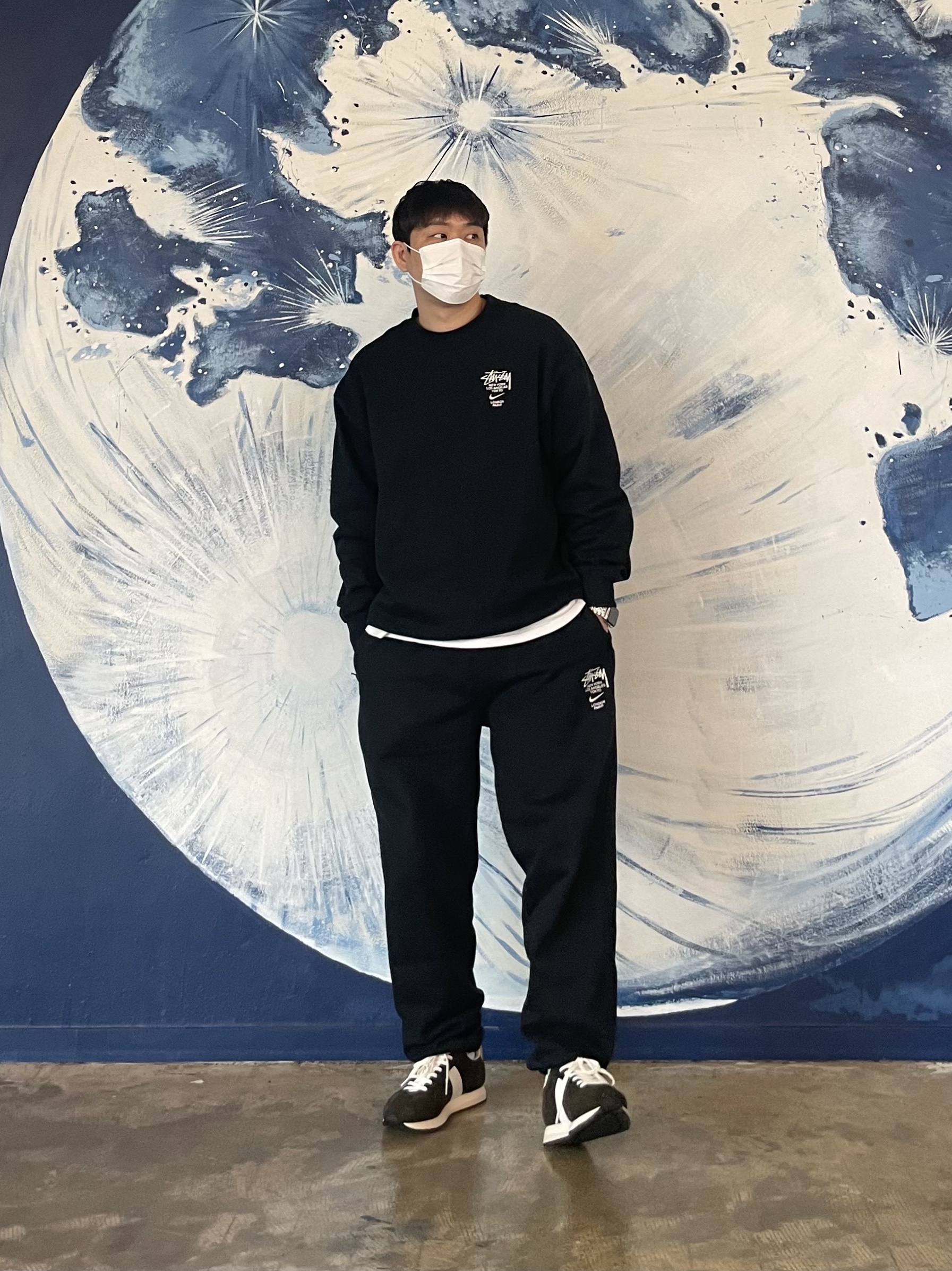 Nike x Stussy NRG ZR Fleece Crewneck Black - US/EU, Nike x Stussy NRG ZR Fleece Pants Black - US/EU 착용 스타일 - 1