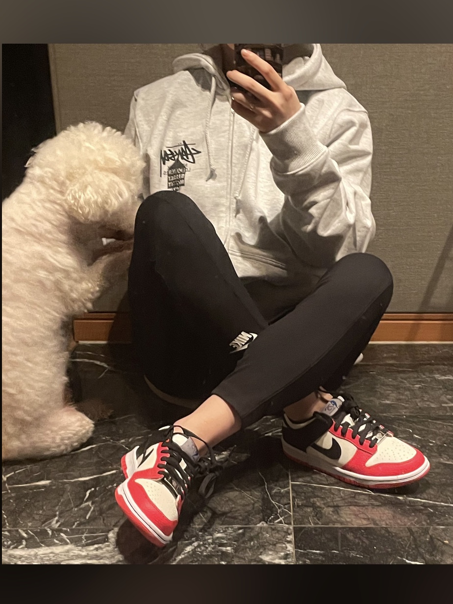 Stussy DSM World Tour Zip Hoodie Ash Heather 2021, (GS) Nike x NBA Dunk Low Black and Chile Red 착용 스타일 - 1
