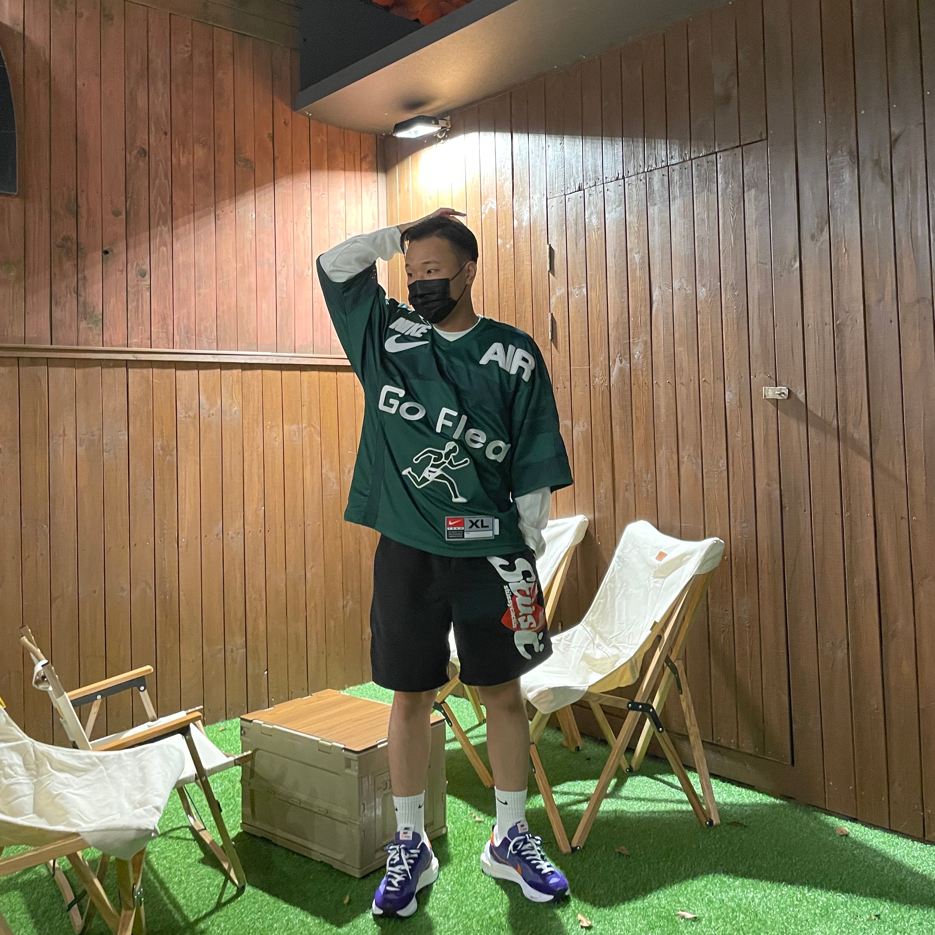 Nike x Sacai VaporWaffle Dark Iris, Nike x Cactus Plant Flea Market S/S Jersey Green - US/EU 착용 스타일