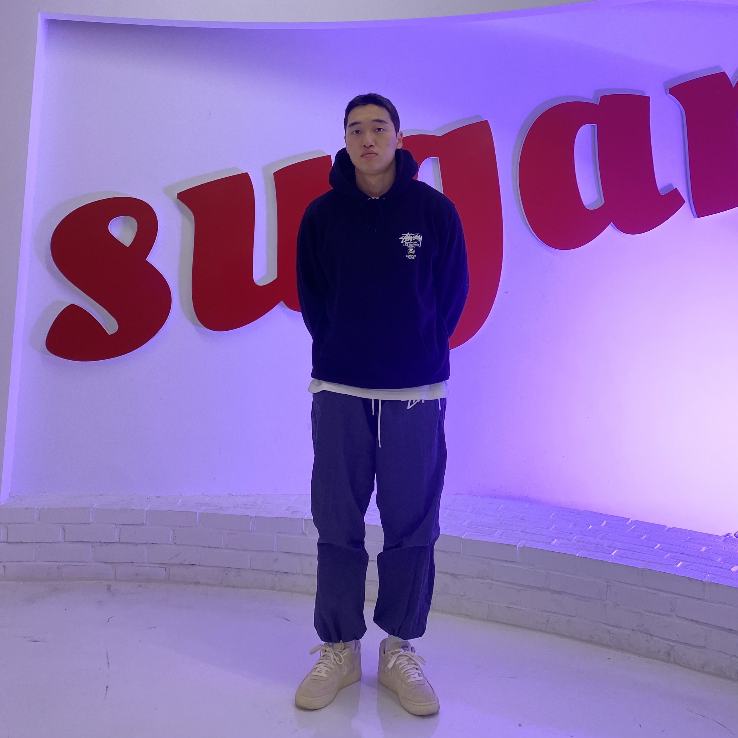 Nike x Stussy Beach Pants Off Noir, Nike x Stussy Air Force 1 Low Fossil 착용 스타일 - 1