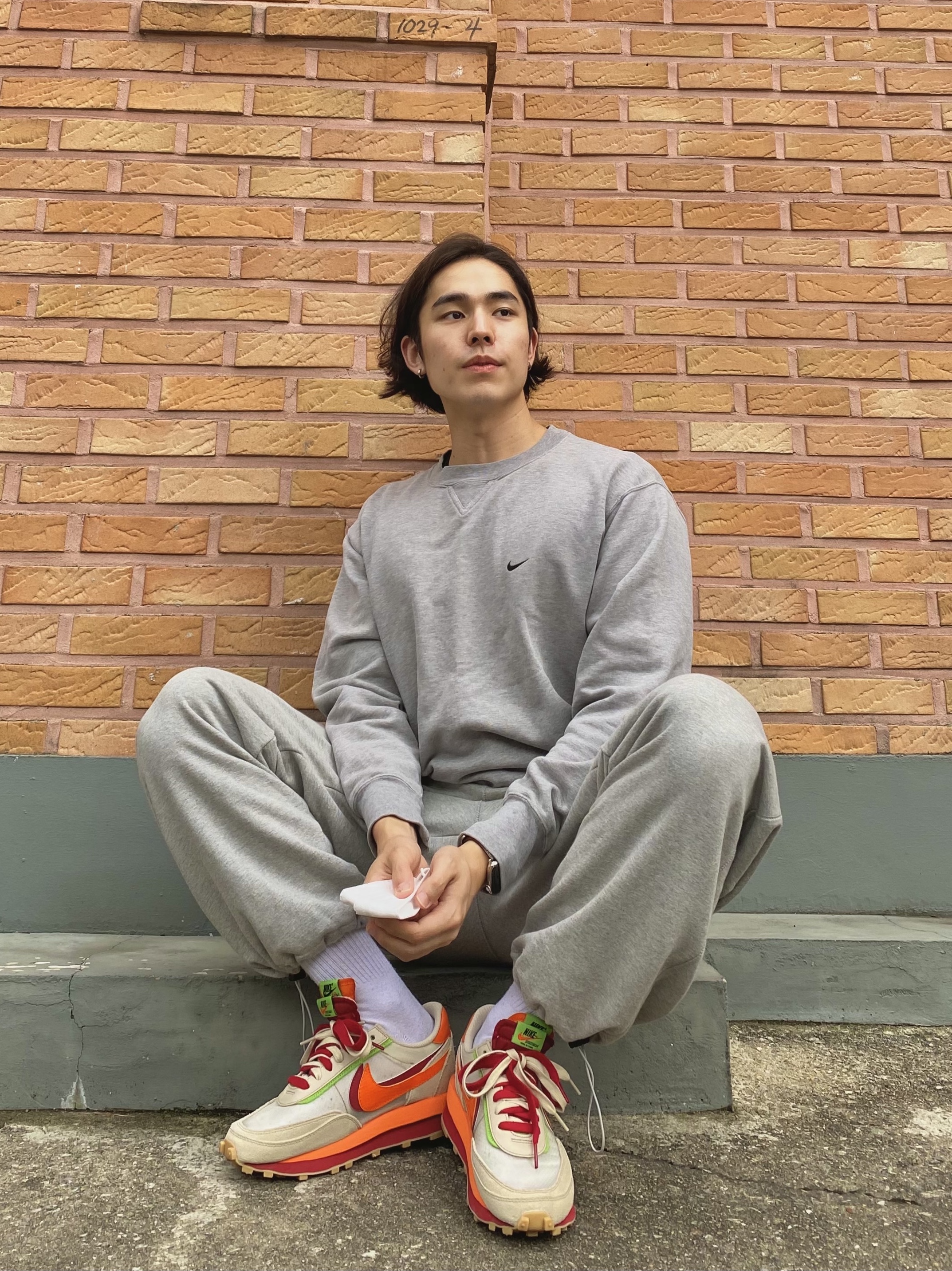 Nike x Sacai x Clot LDWaffle Orange Blaze 착용 스타일 - 2