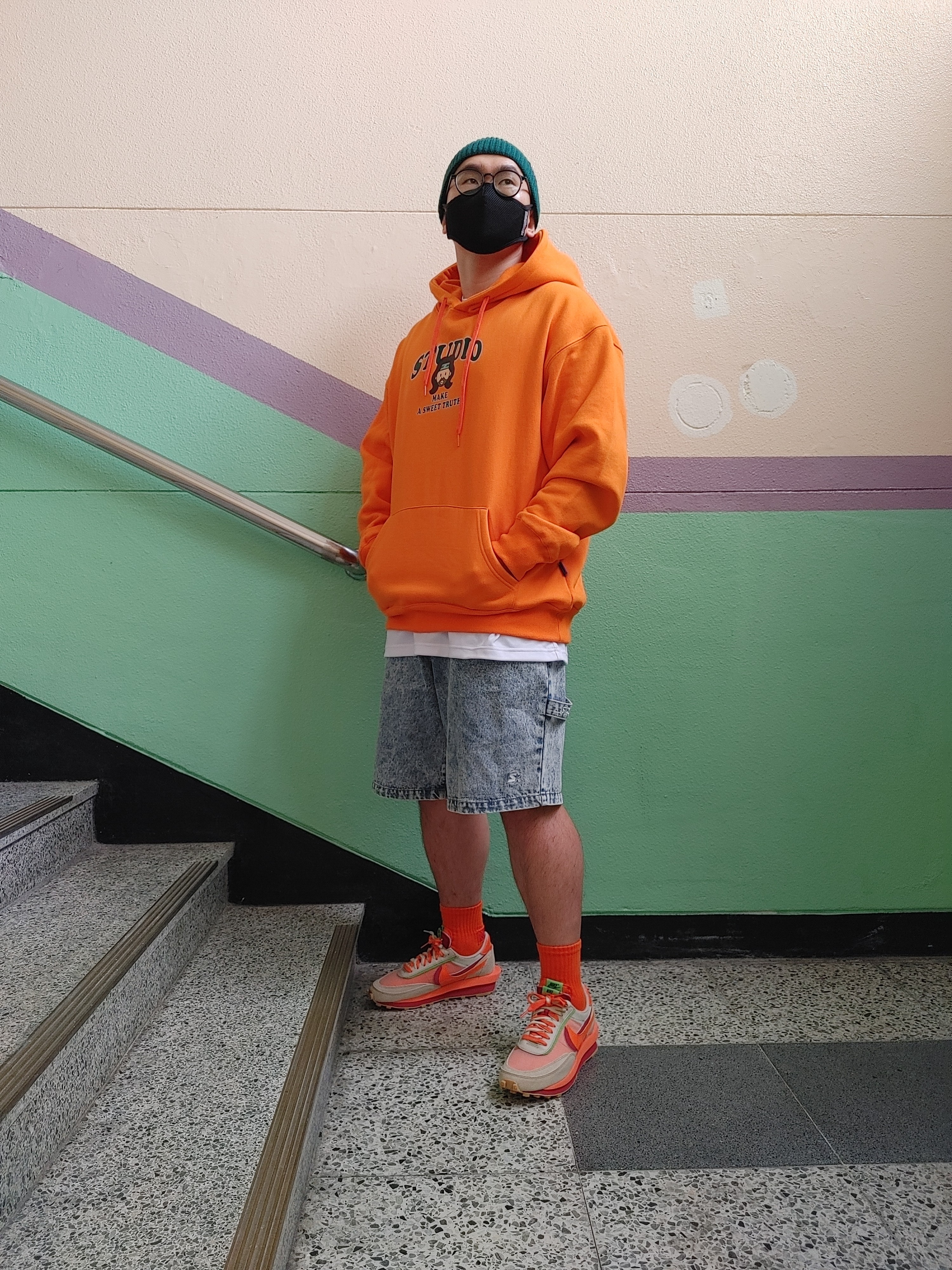 Nike x Sacai x Clot LDWaffle Orange Blaze 착용 스타일