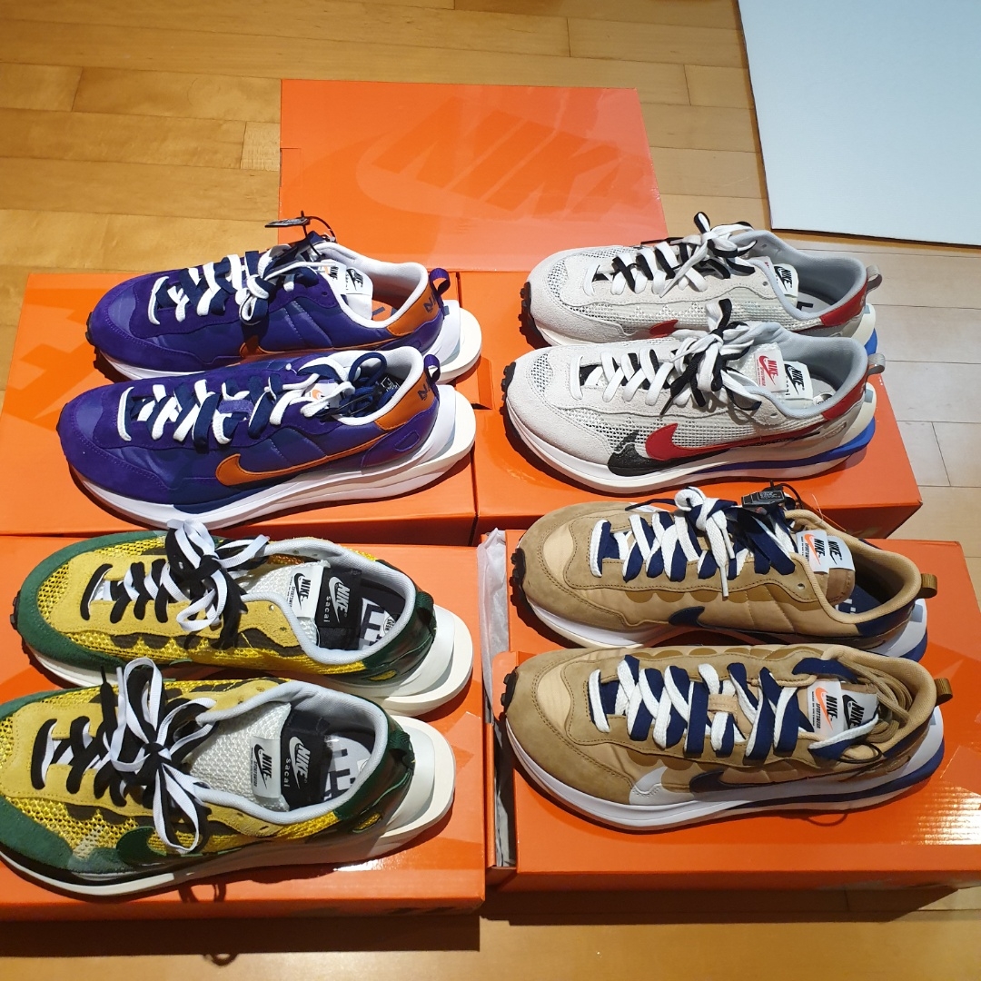 Nike x Sacai VaporWaffle Sesame and Blue Void, Nike x Sacai VaporWaffle Royal Fuchsia 착용 스타일