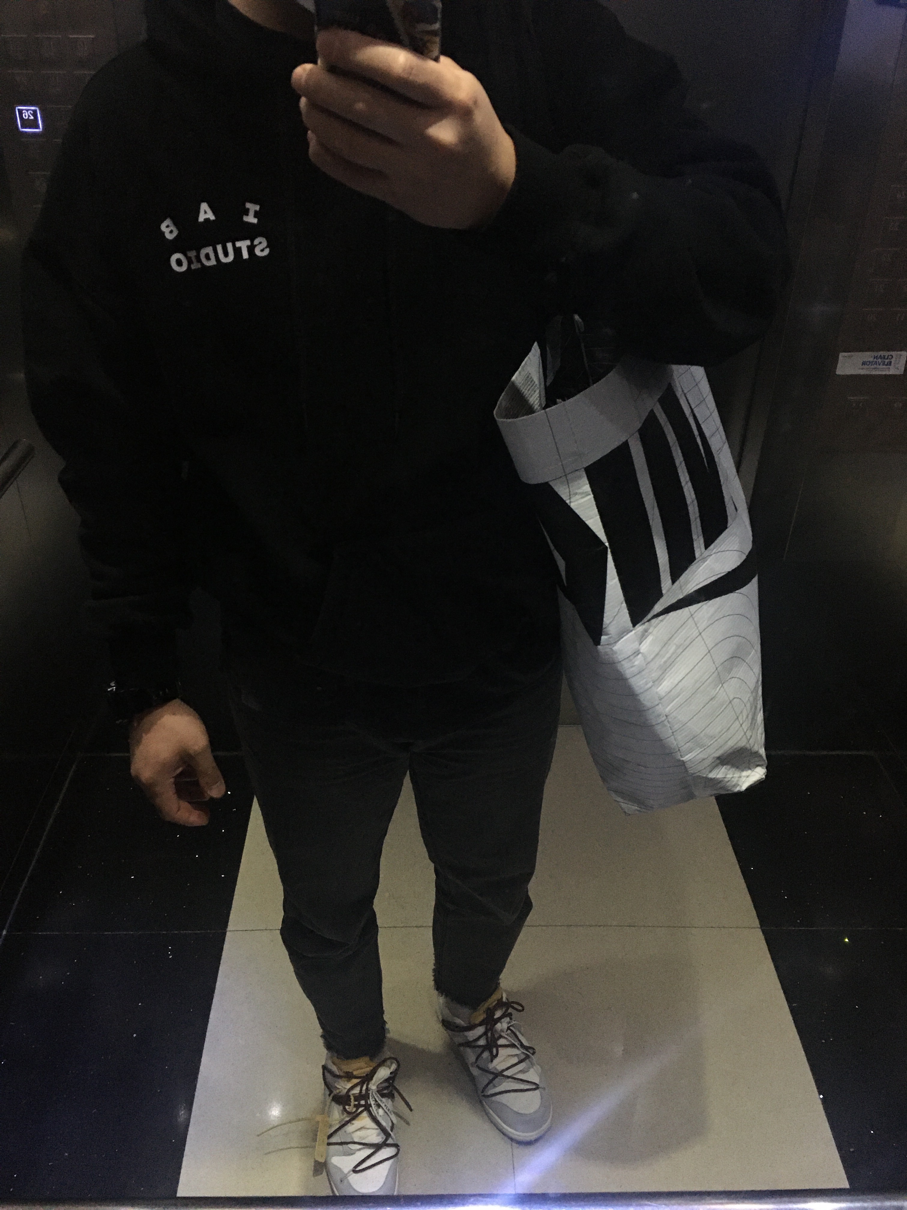 Nike x Off-White Dunk Low The 50 - Lot 46, IAB Studio Woven Hoodie Black 착용 스타일