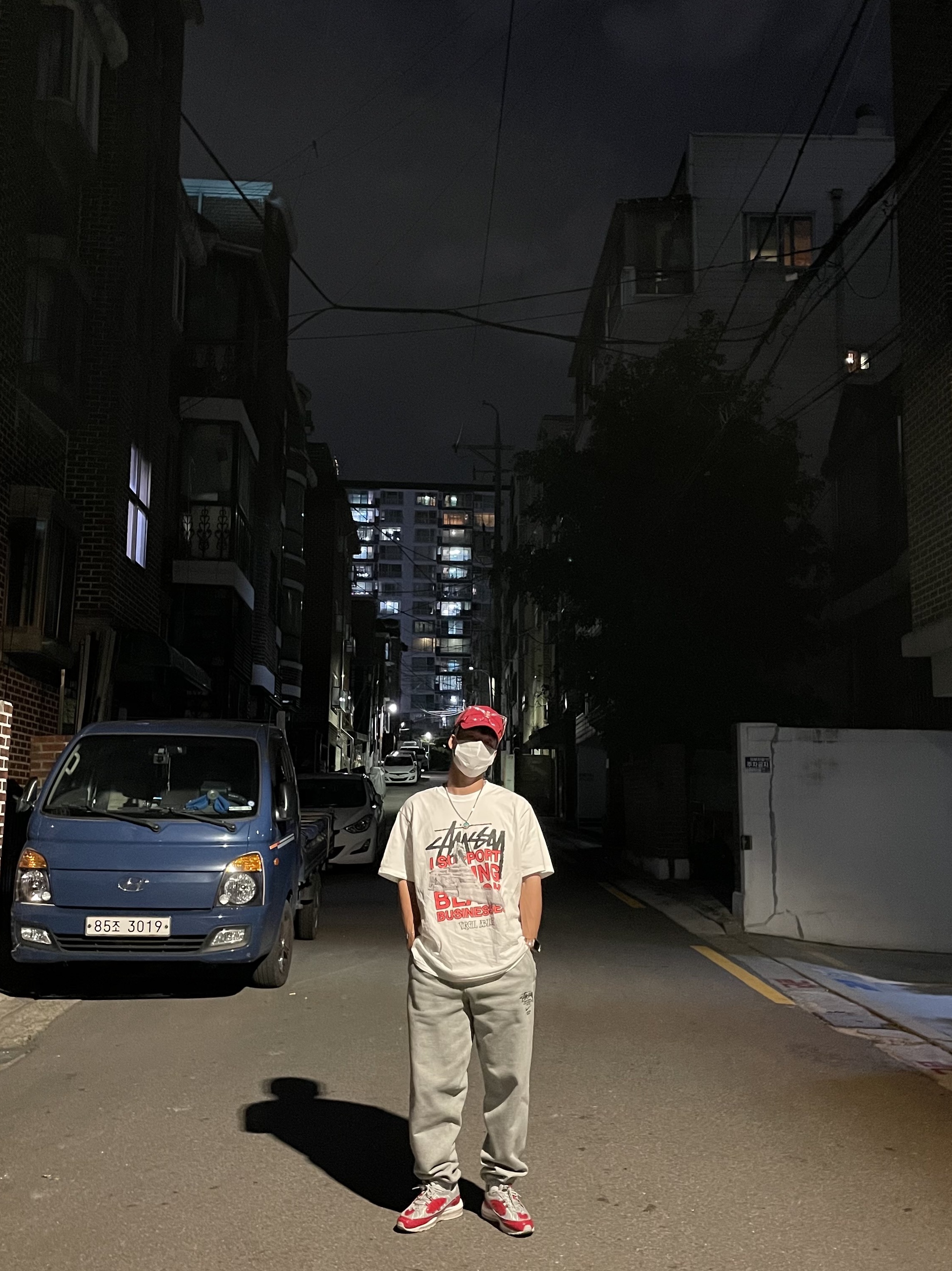 Stussy x Off-White 40 WT T-Shirt, Nike x Stussy NRG ZR Fleece Pants Heather Grey - US/EU 착용 스타일