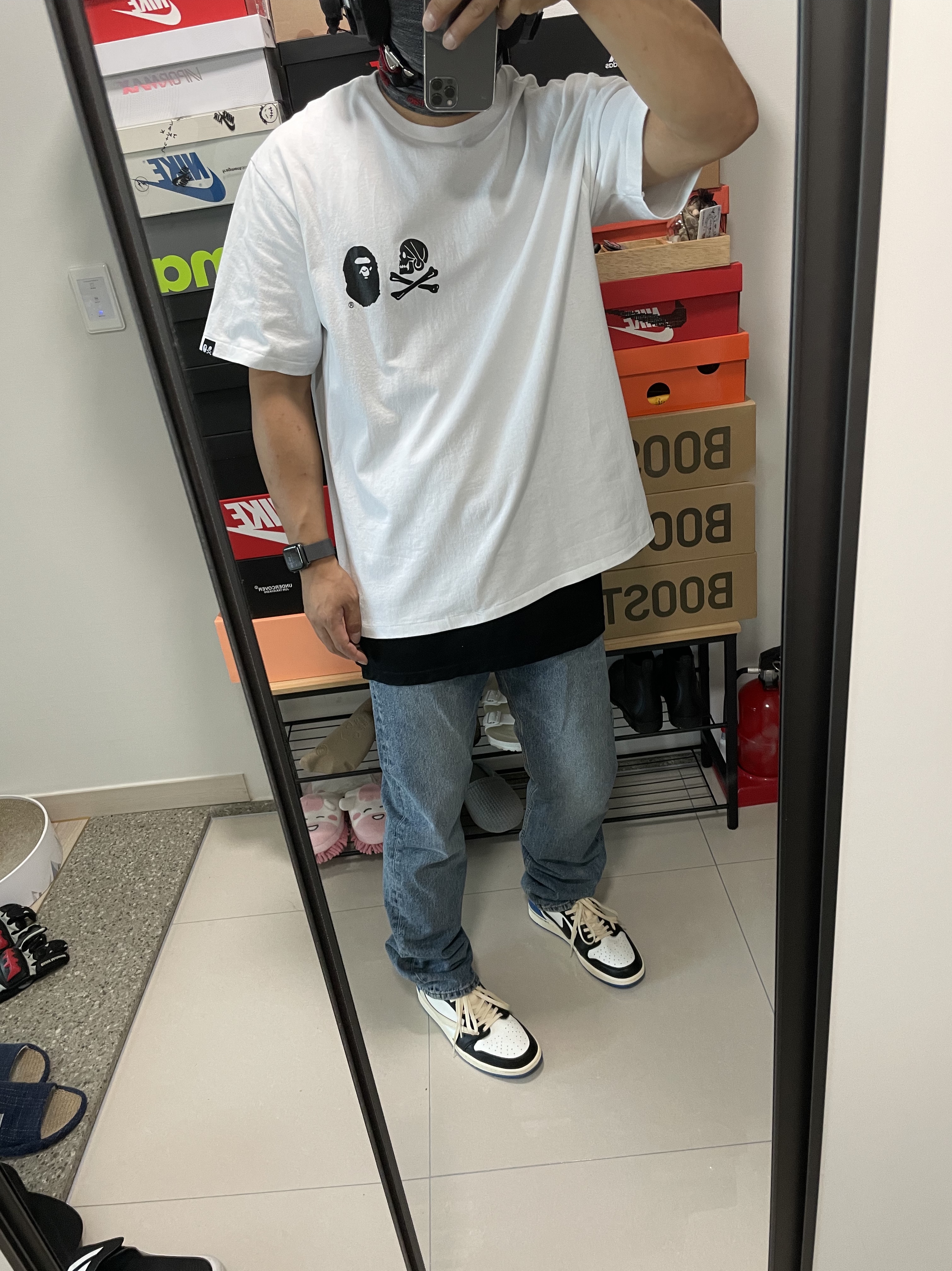Jordan 1 x Travis Scott x Fragment Retro Low OG SP Military Blue 착용 스타일