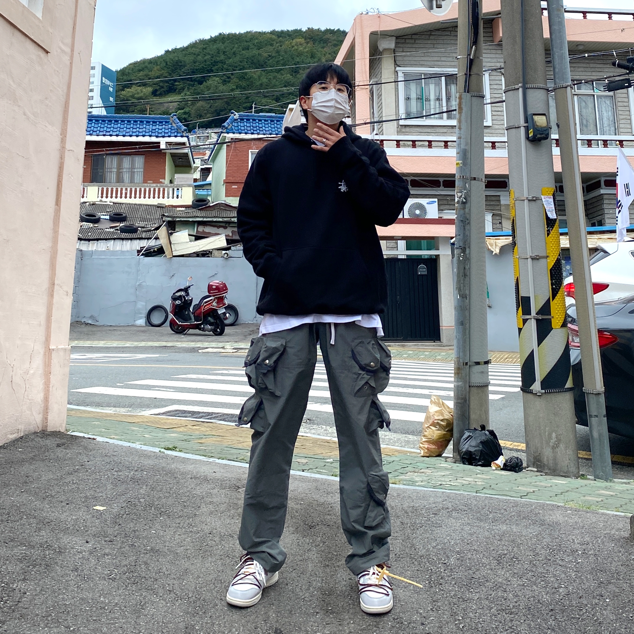 Nike x Off-White Dunk Low The 50 - Lot 46, Stussy Basic Stussy Hoodie Black 2021 착용 스타일
