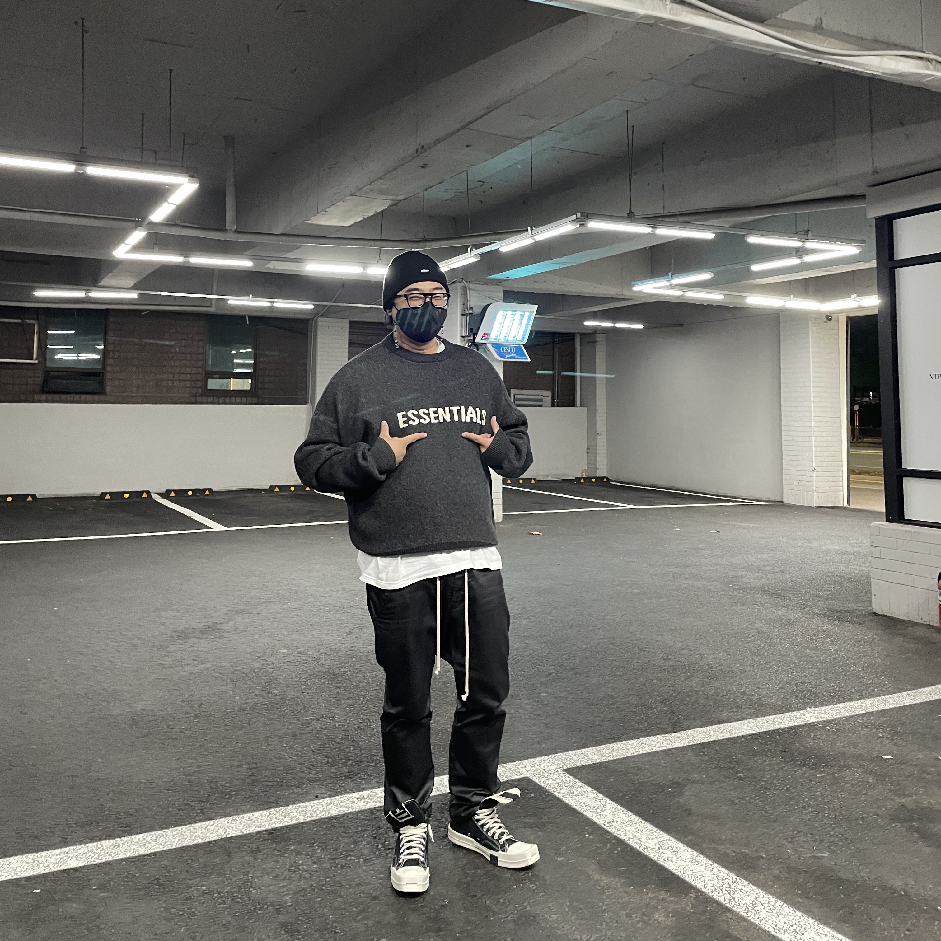 Converse x Drkshdw Turbodrk Chuck 70 Hi Black, Essentials Knit Sweater Black Melange - 20SS 착용 스타일 - 1