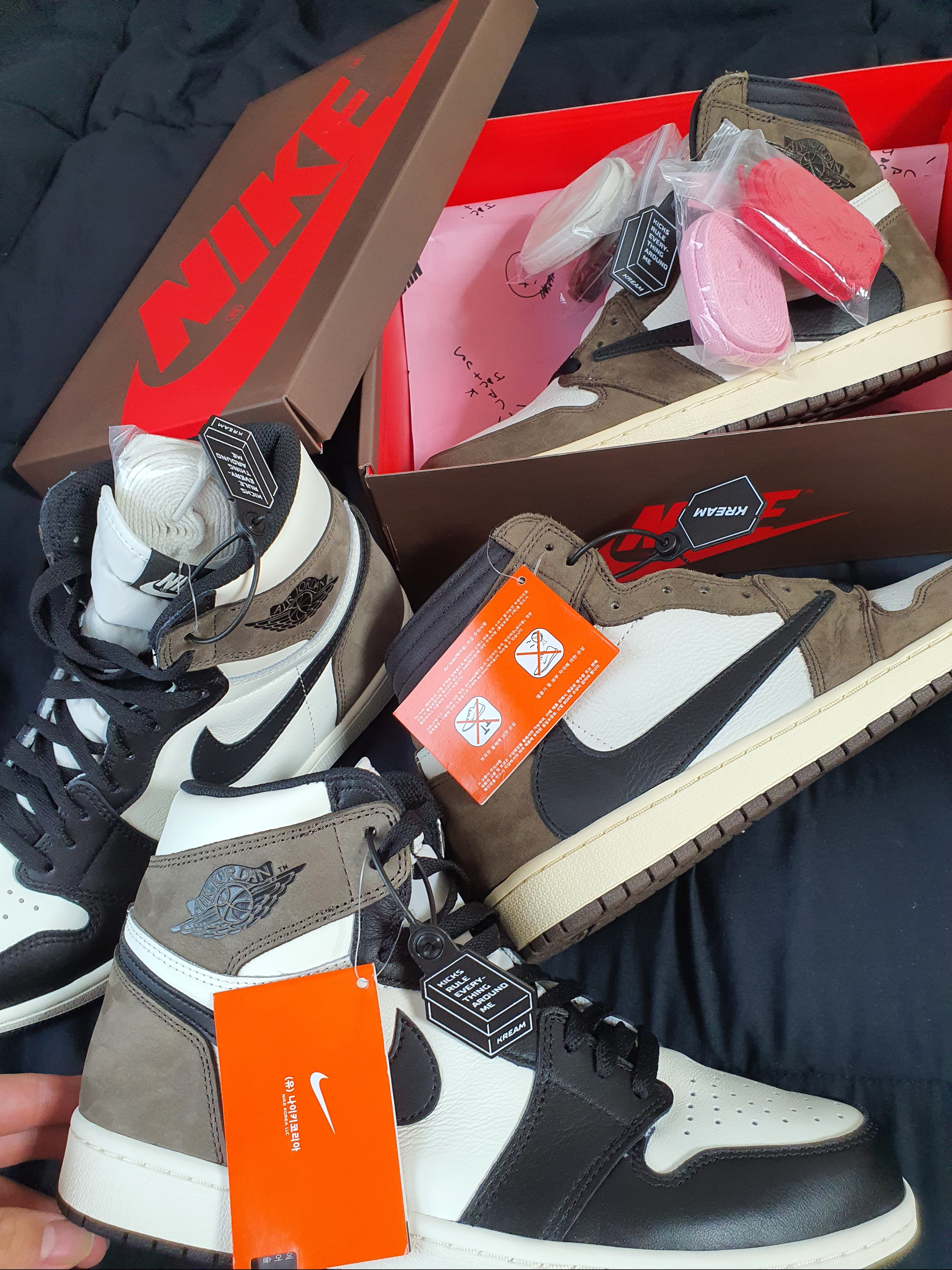 Jordan 1 Retro High OG Black Mocha, Jordan 1 x Travis Scott Retro High OG SP Mocha 착용 스타일