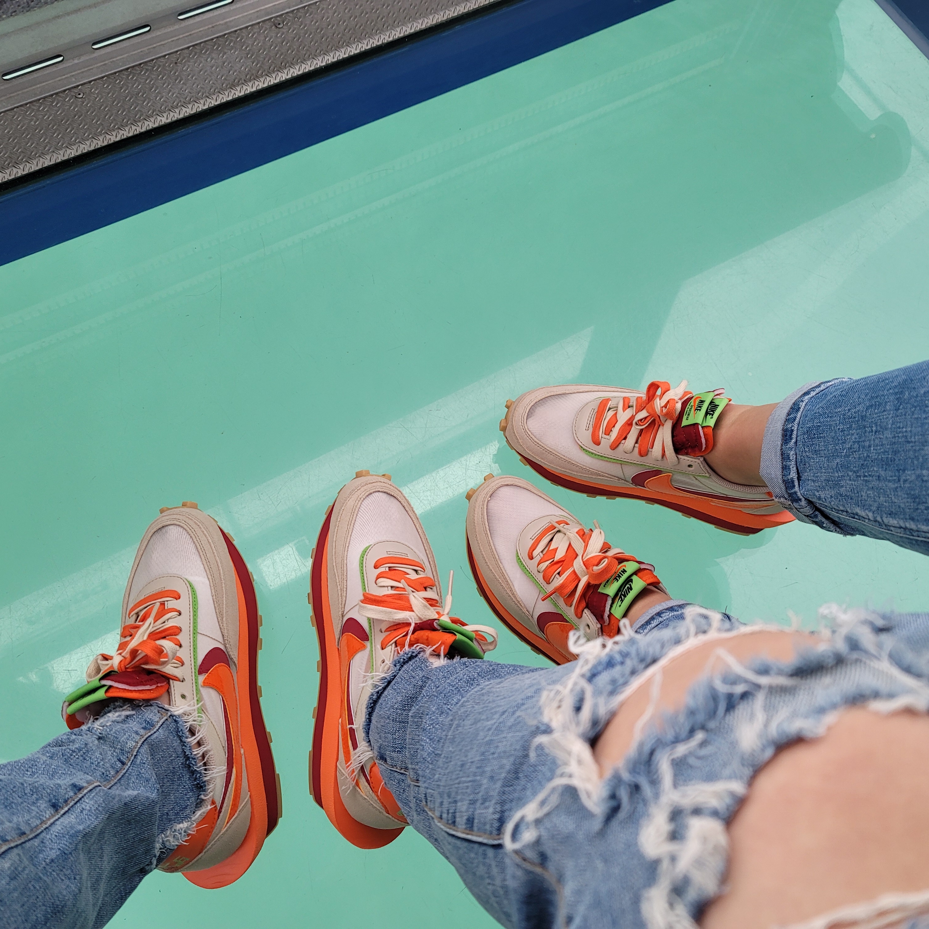 Nike x Sacai x Clot LDWaffle Orange Blaze 착용 스타일