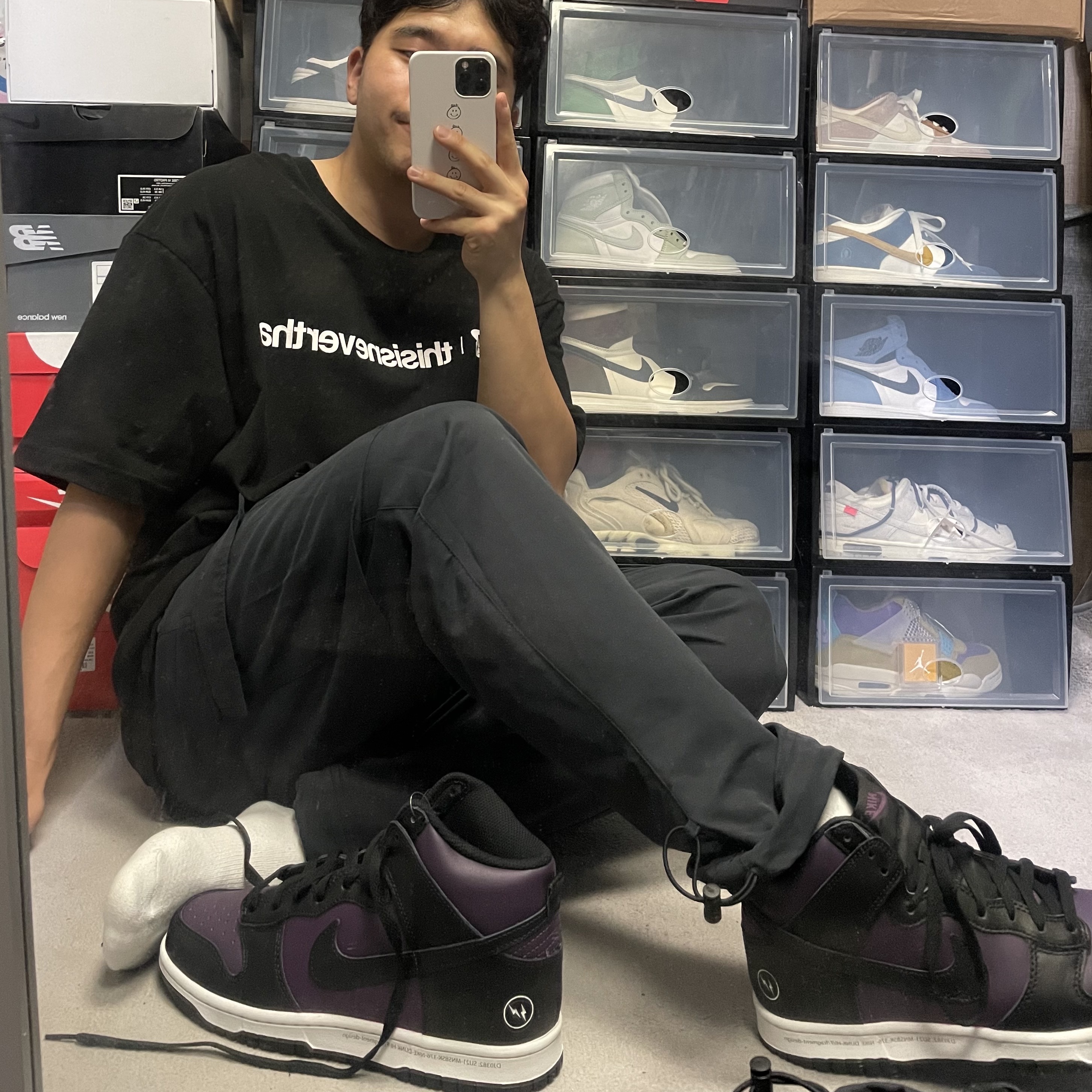 Nike x Fragment Dunk High Black 착용 스타일
