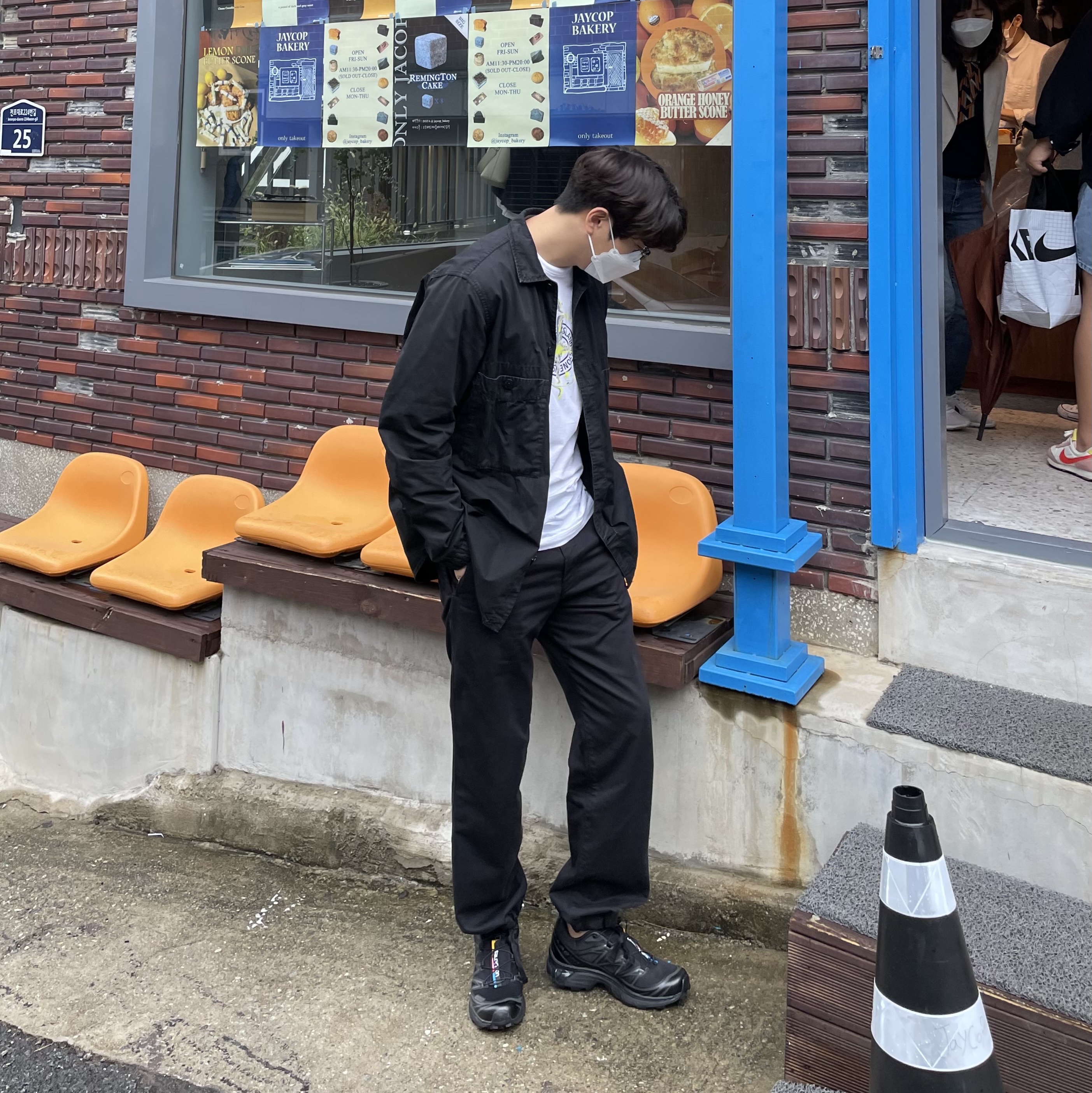 Salomon XT-6 ADV Black, Stone Island 110WN T.CO+OLD Overshirt Black - 21SS 착용 스타일 - 2