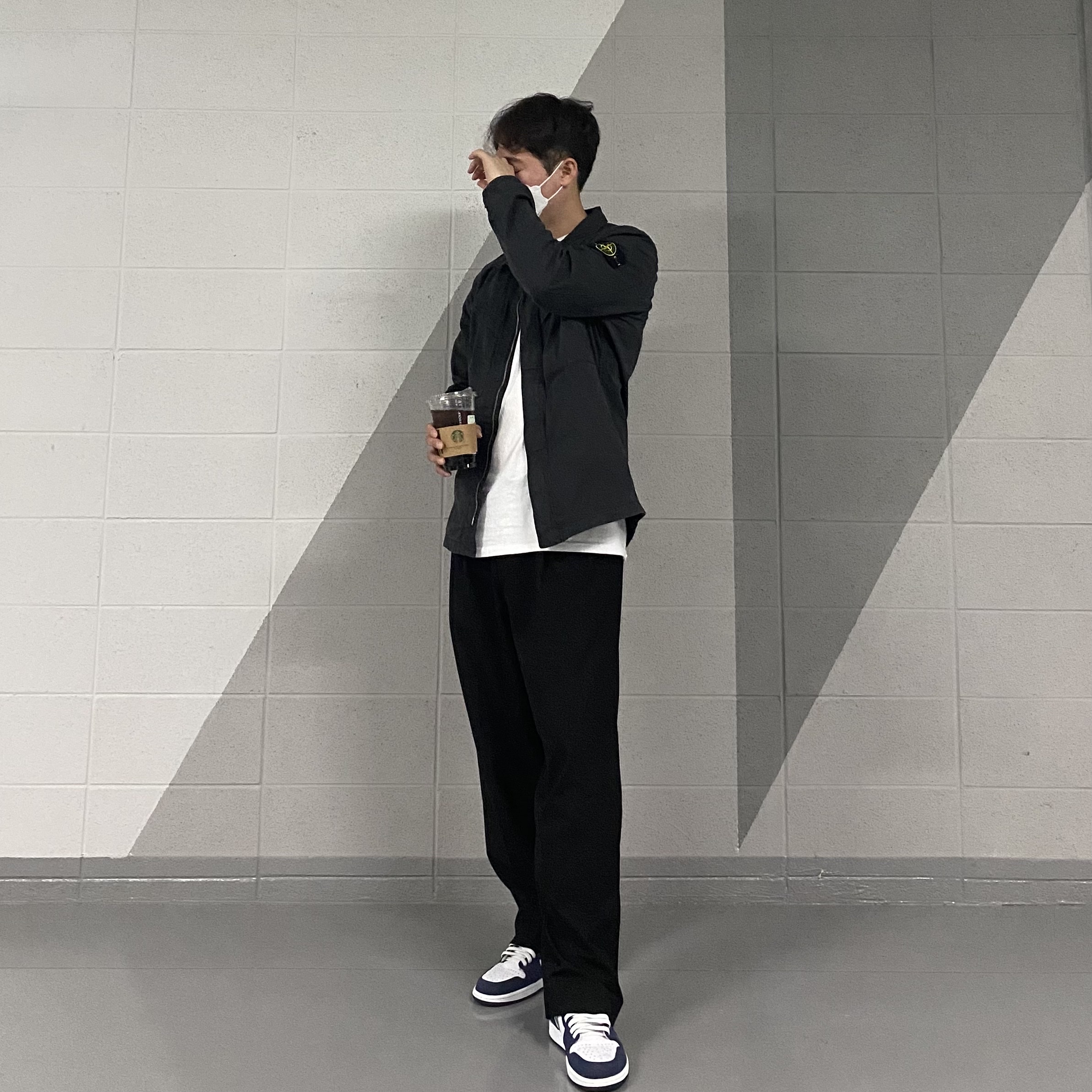 Jordan 1 Retro High OG CO.JP Midnight Navy, Stone Island 113WN T.CO+OLD Overshirt Black - 21FW 착용 스타일
