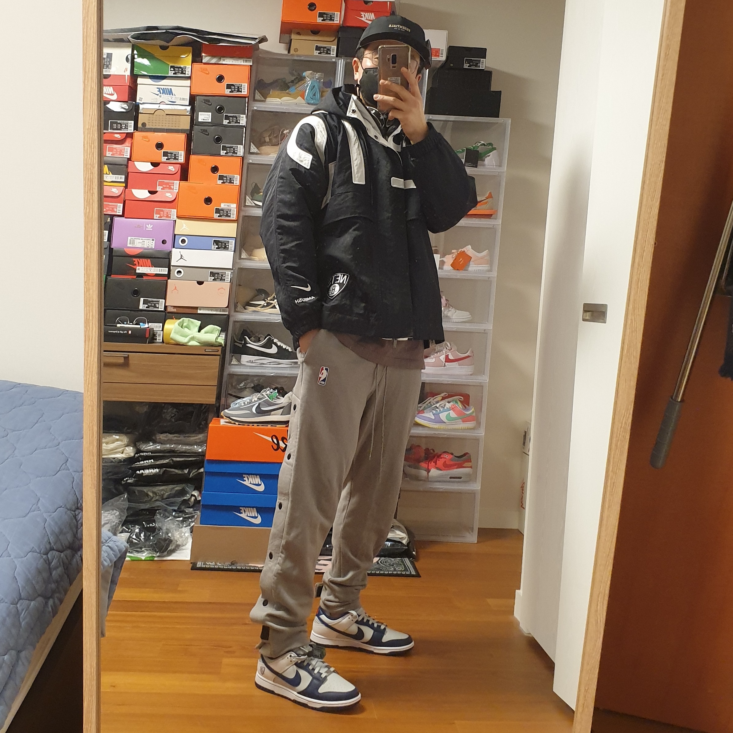 Nike x NBA Dunk Low Retro EMB Nets, (W) Nike x Ambush NBA Collection Nets Jacket - Asia 착용 스타일 - 1