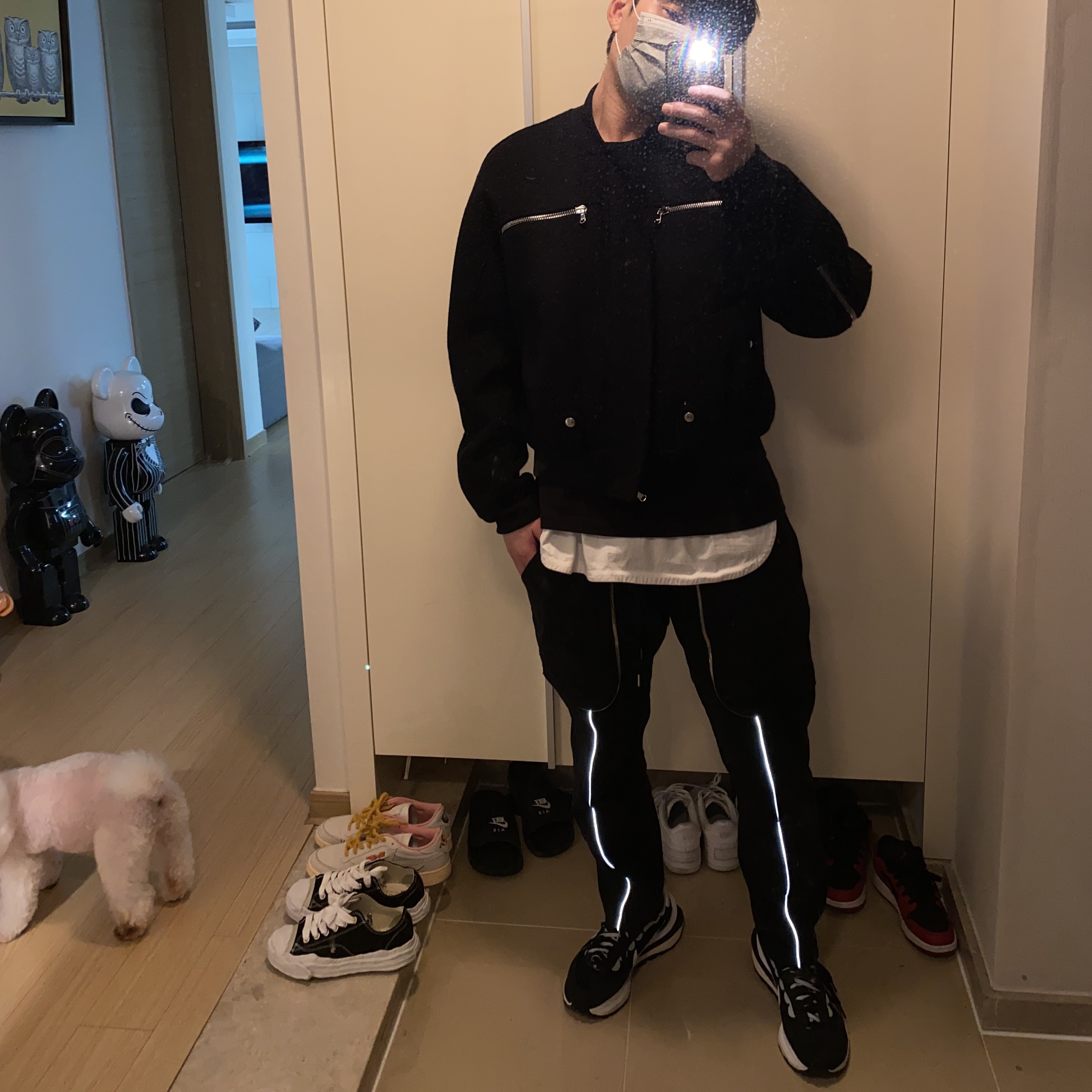 Nike x Sacai VaporWaffle Black White, Maison Mihara Yasuhiro Blakey OG Sole Canvas Low-top Sneakers Black 착용 스타일 - 2