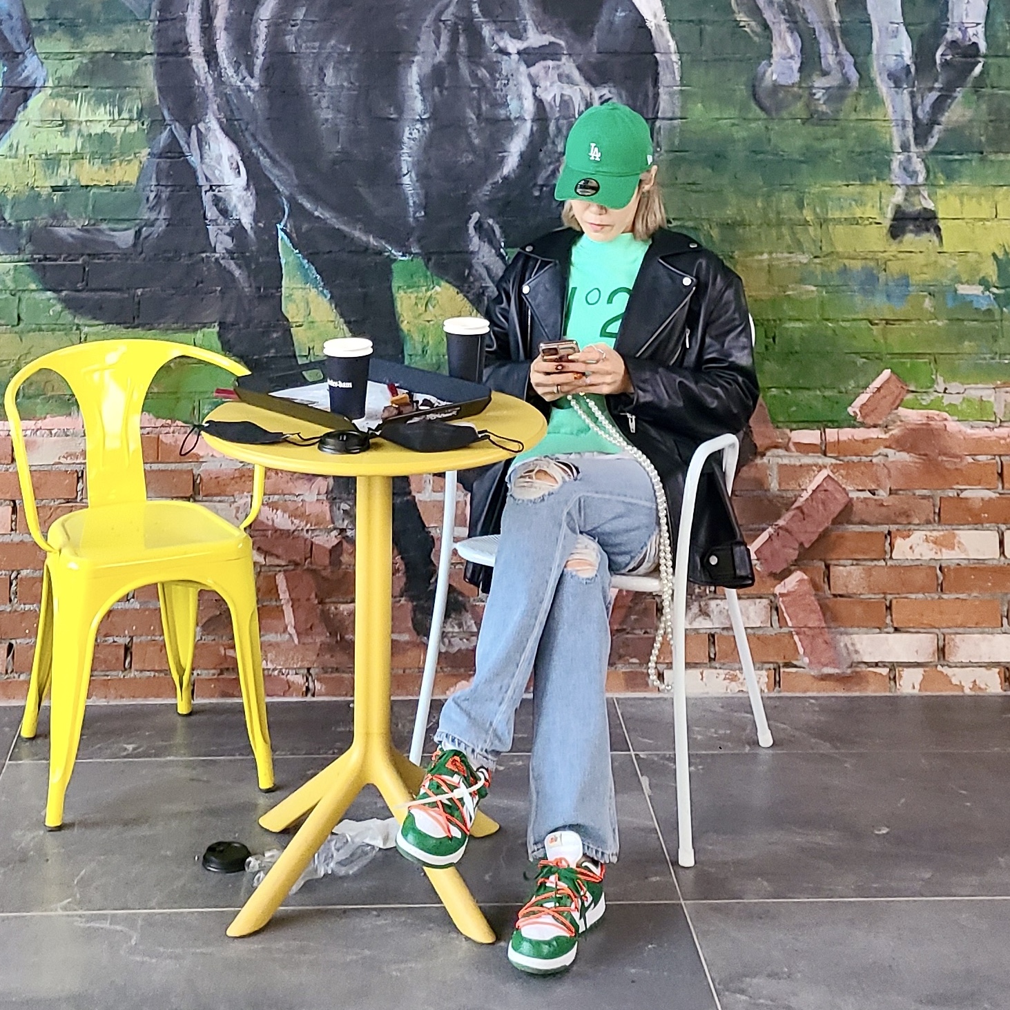 Nike x Off-White Dunk Low Pine Green 착용 스타일