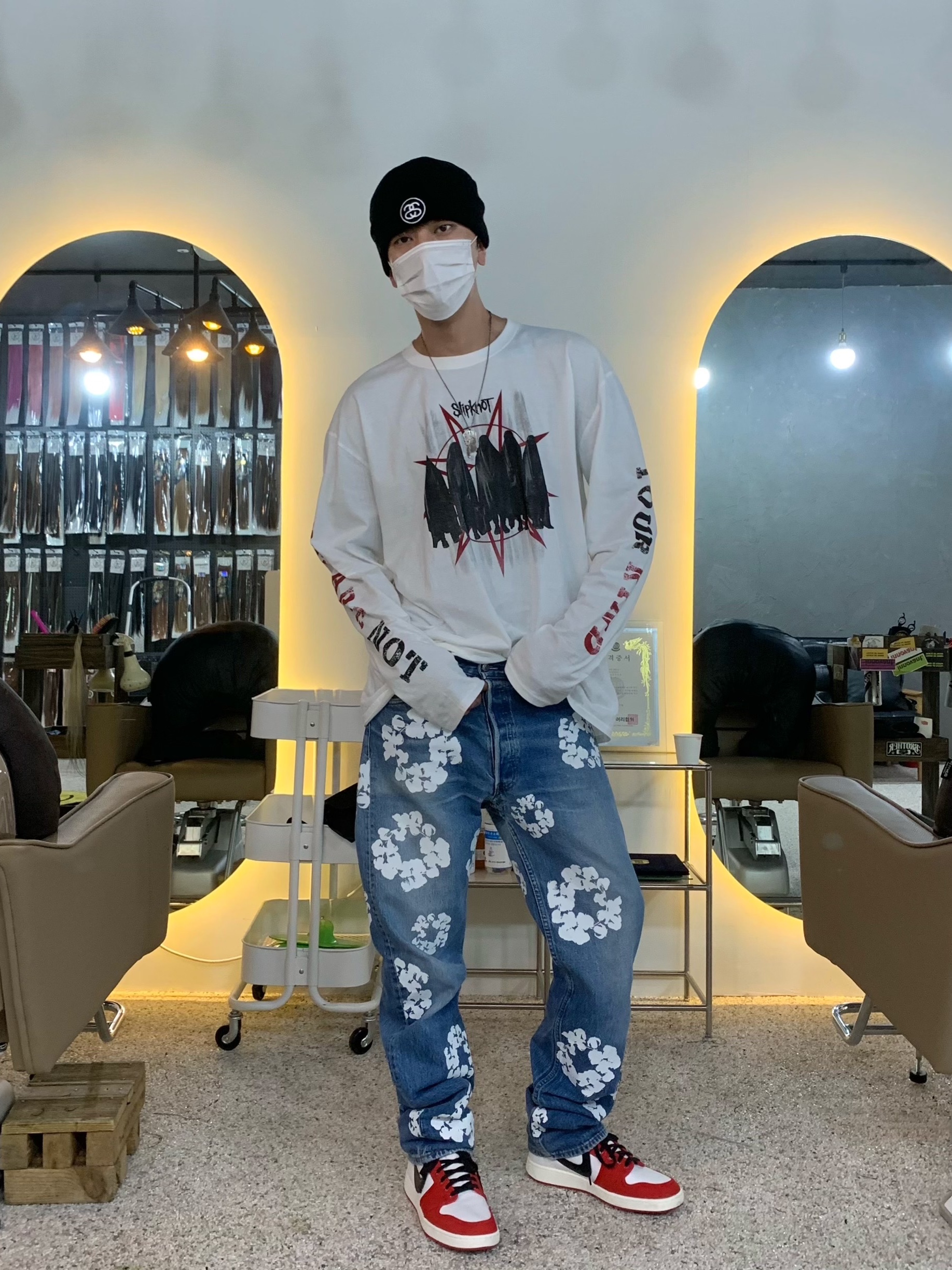 Jordan 1 KO Chicago 2021, Nike x Stussy Cuff Beanie Black 착용 스타일 - 3