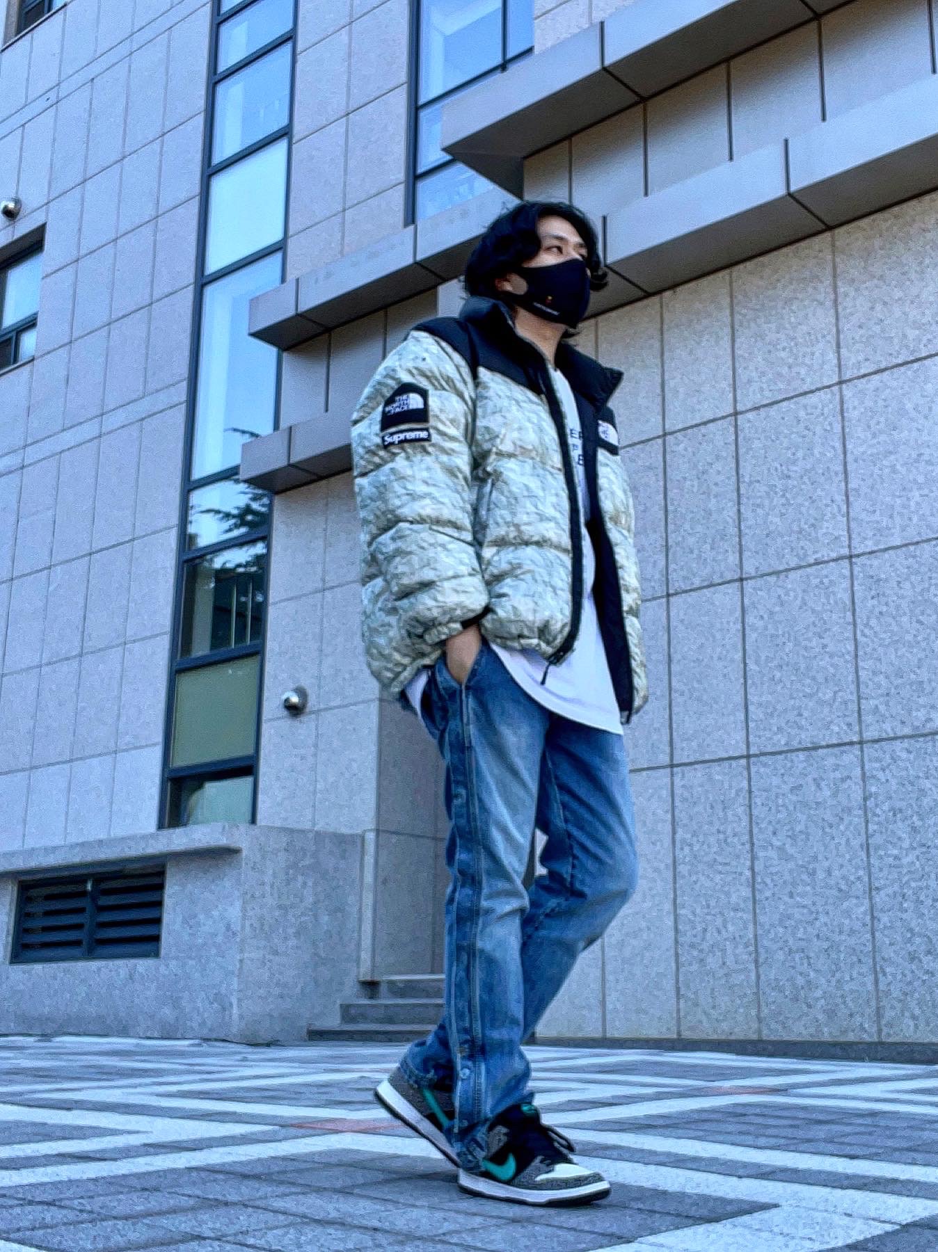 Supreme x The North Face Paper Print Nuptse Jacket - 19FW, Nike SB Dunk Low Pro Clear Jade 착용 스타일