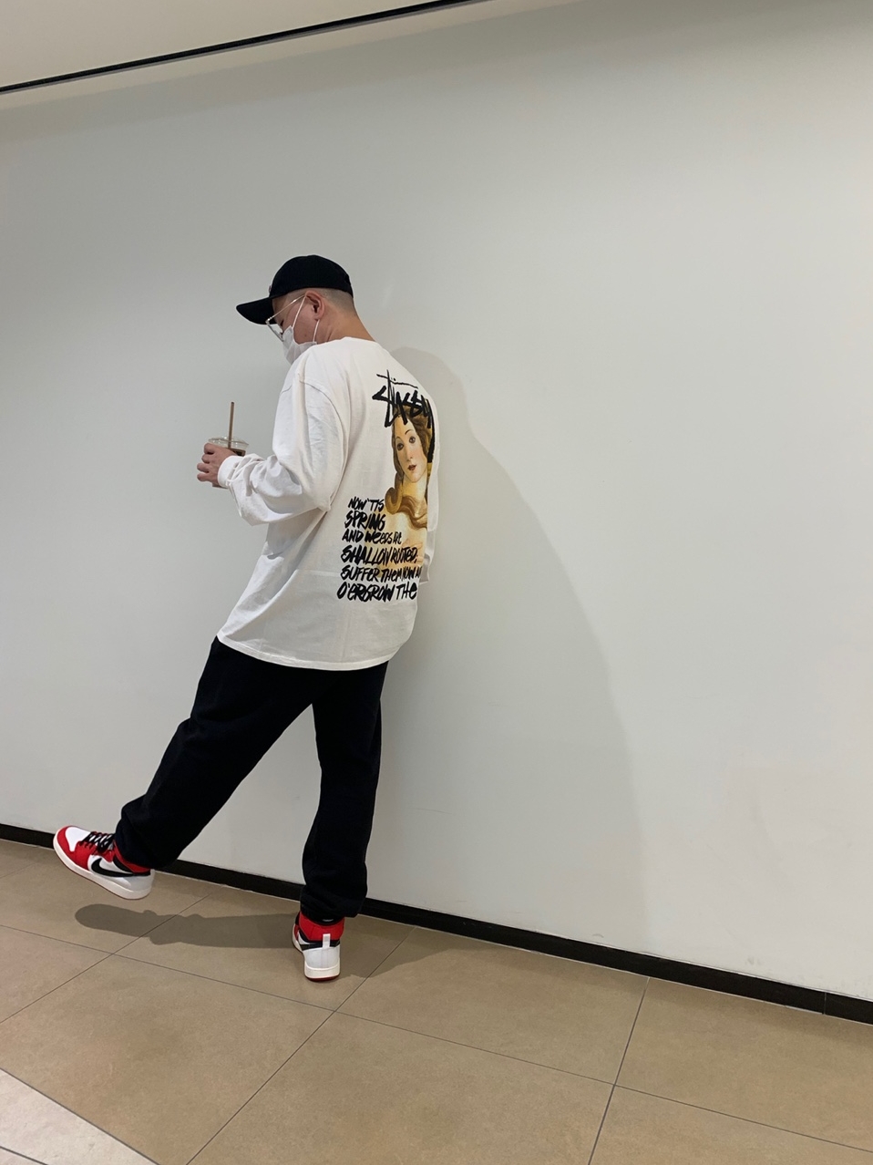 Jordan 1 KO Chicago 2021, Stussy Spring Weeds Pigment Dyed LS T-Shirt Natural 착용 스타일 - 2