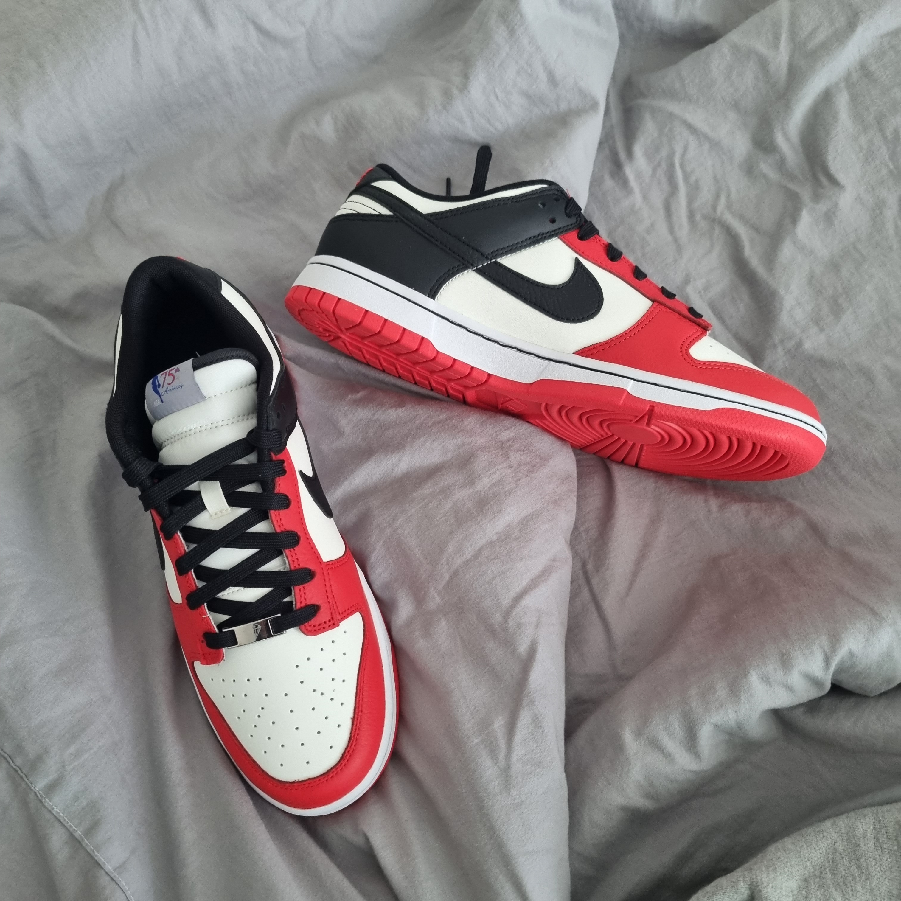 Nike x NBA Dunk Low Retro EMB Black and Chile Red 착용 스타일 - 2