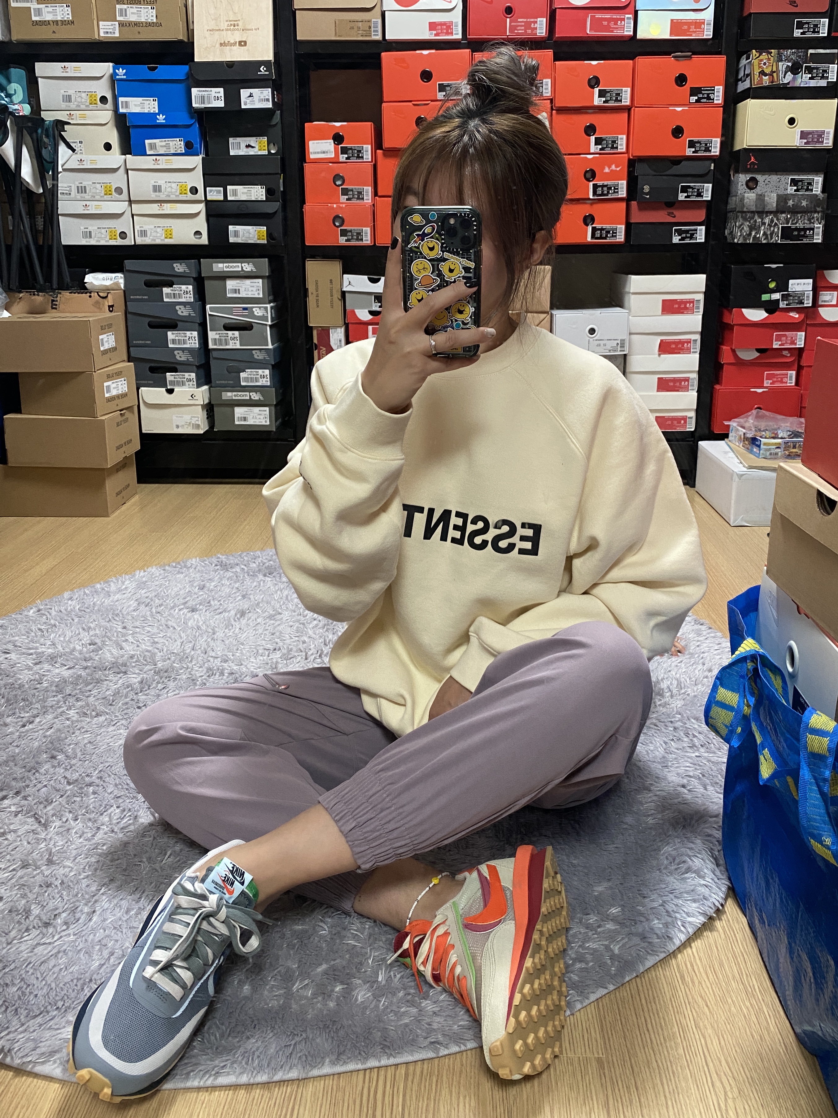 Nike x Sacai x Clot LDWaffle Orange Blaze, Nike x Sacai x Clot LDWaffle Cool Grey 착용 스타일