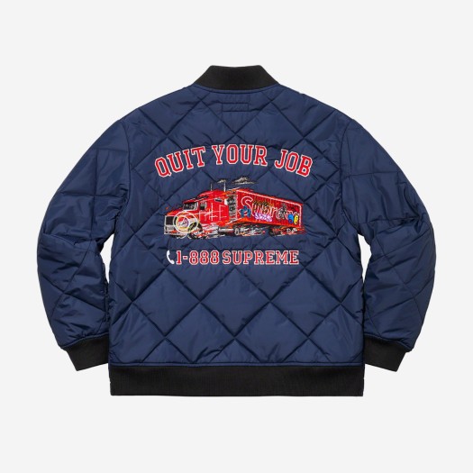 Supreme Quit Your Job Quilted Work Jacket Blue - 21FW