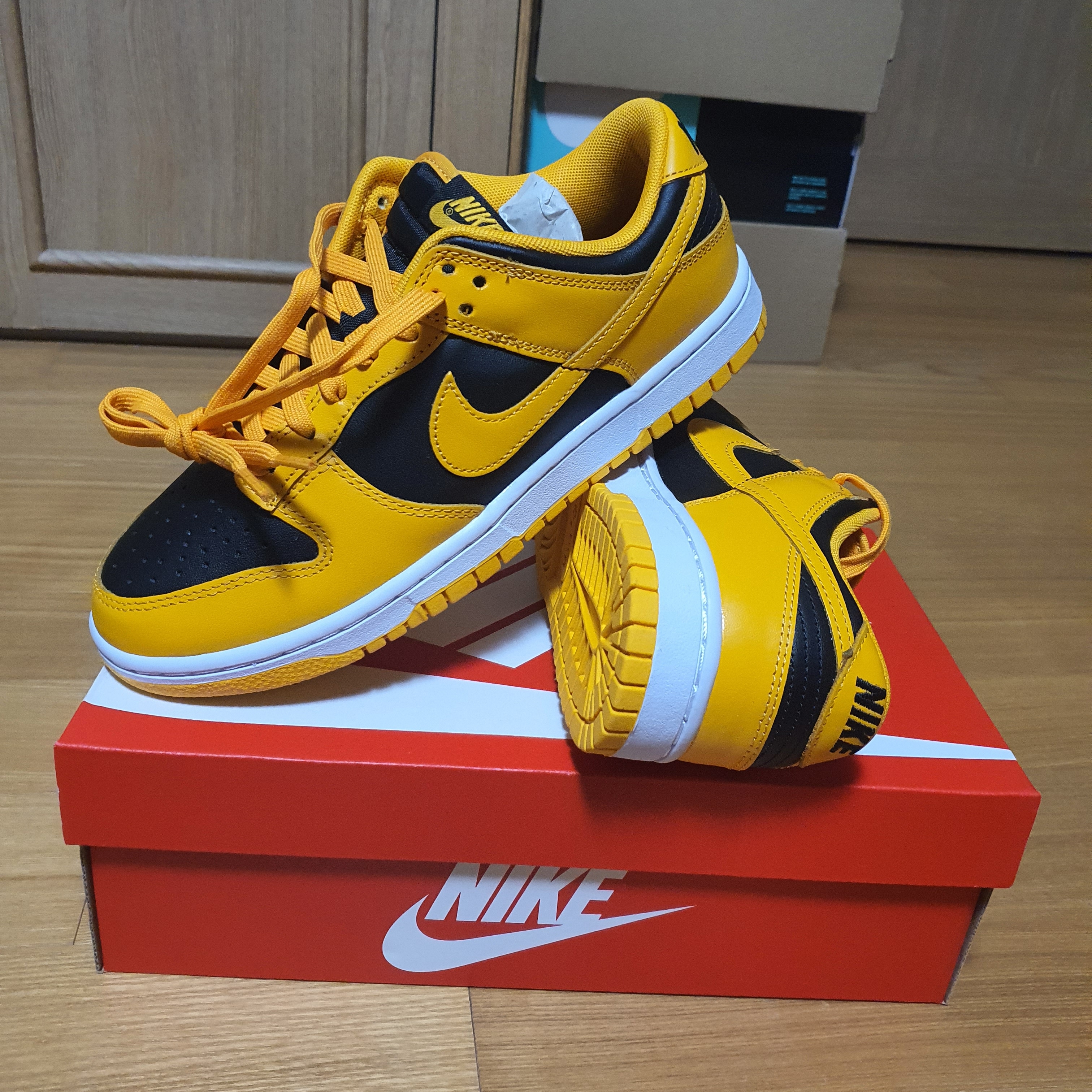 Nike Dunk Low Retro Championship Goldenrod 착용 스타일 - 2