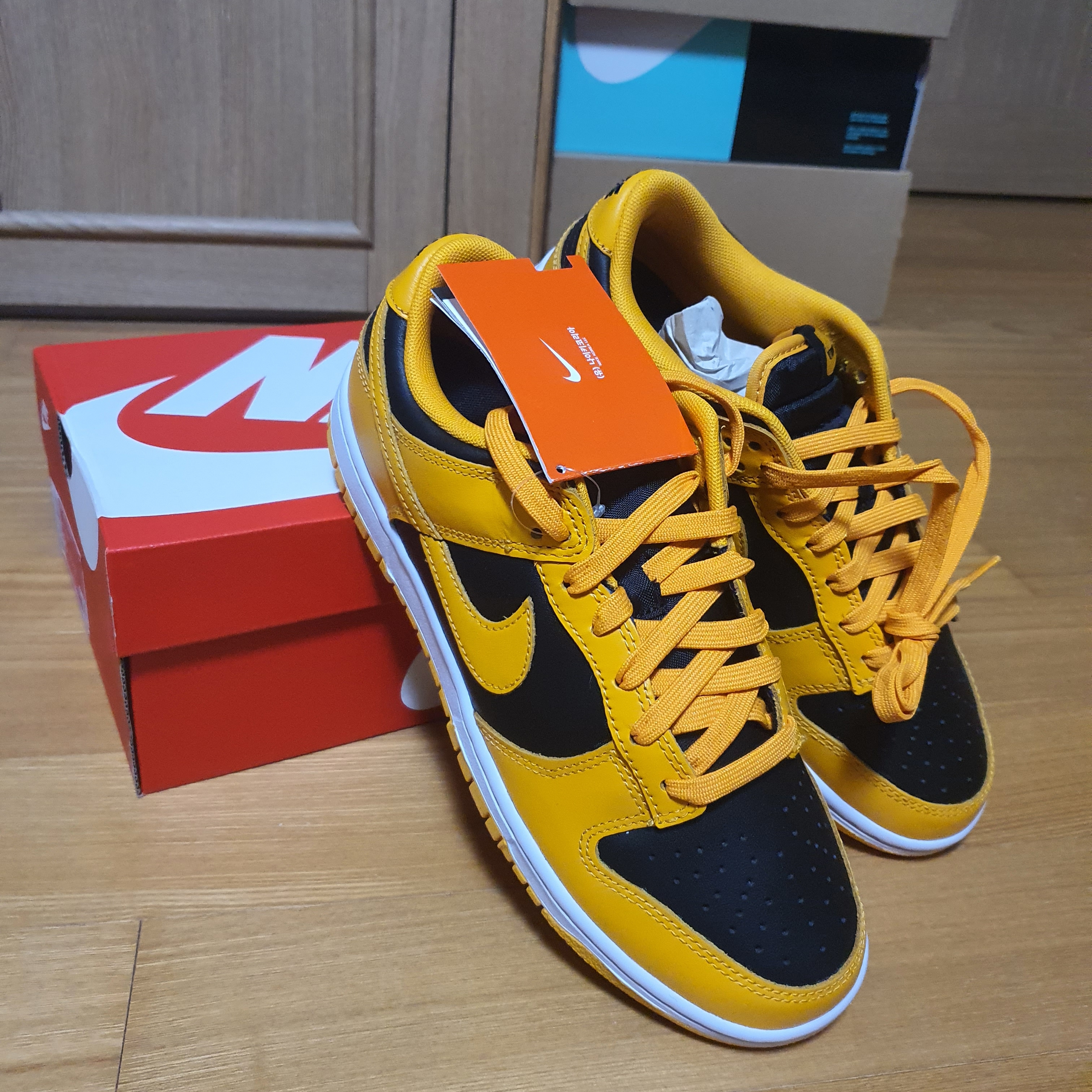 Nike Dunk Low Retro Championship Goldenrod 착용 스타일 - 1