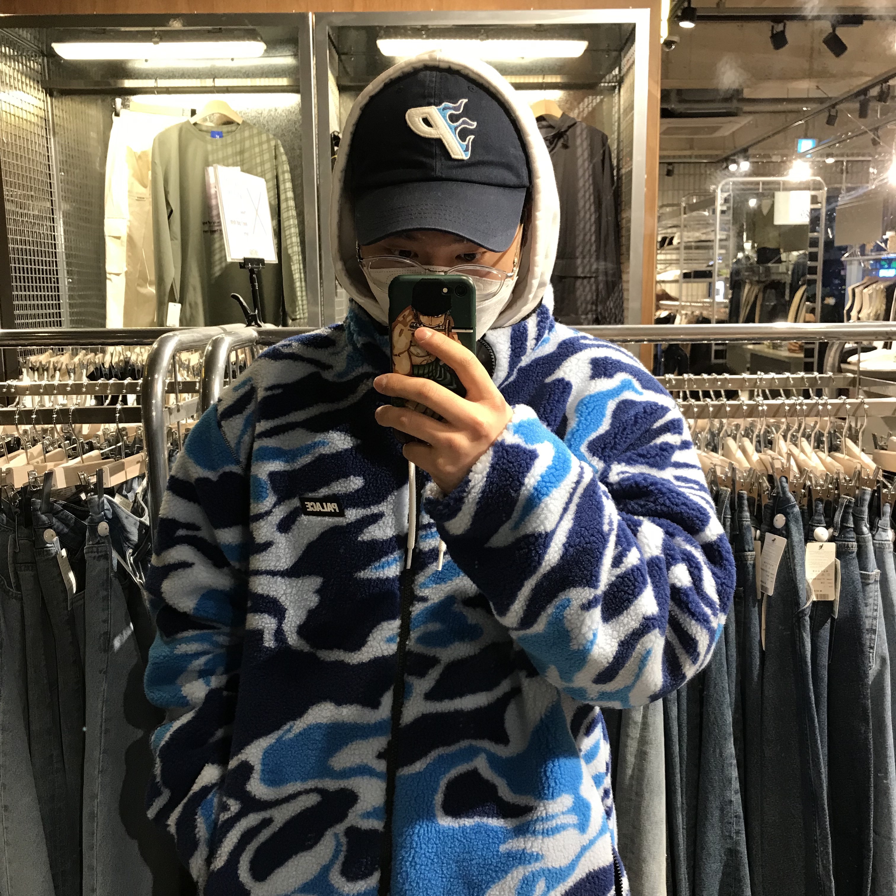 Palace Mirage Reversible Fleece Jacket Blue - 21FW, Jordan 13 Retro Black Cat 착용 스타일 - 2