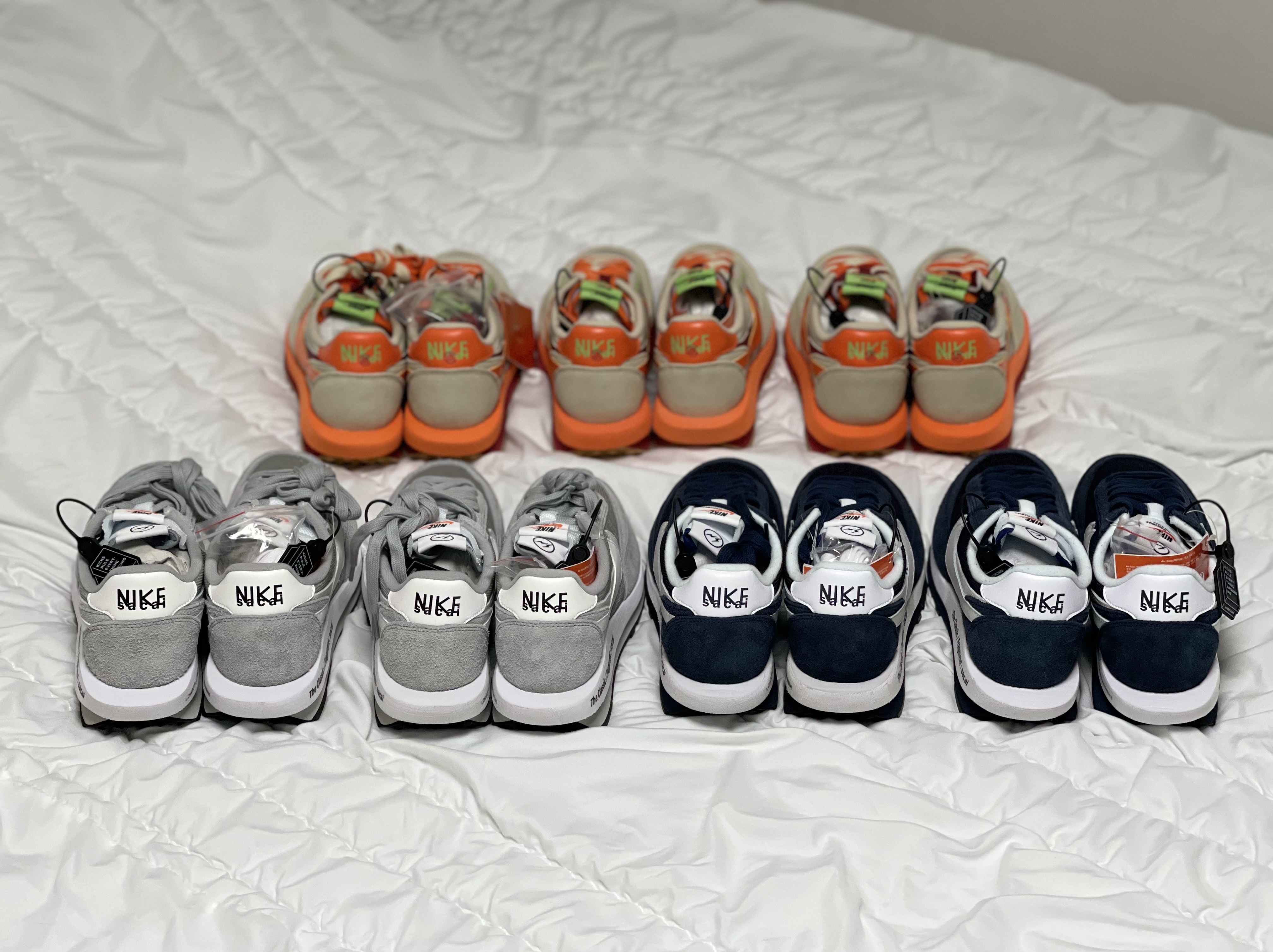 Nike x Sacai x Fragment LDWaffle Light Smoke Grey, Nike x Sacai x Fragment LDWaffle Blackened Blue 착용 스타일