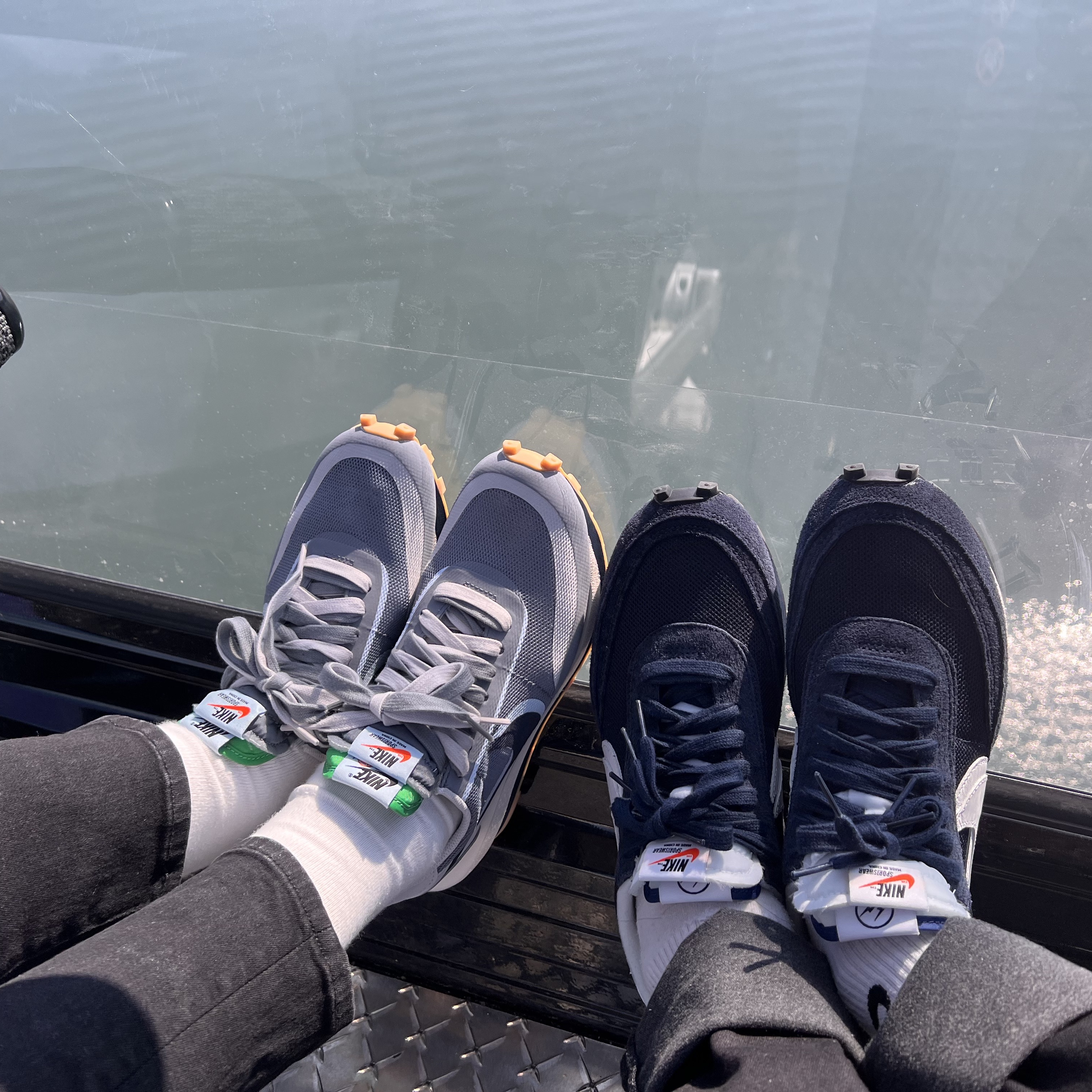 Nike x Sacai x Clot LDWaffle Cool Grey, Nike x Sacai x Fragment LDWaffle Blackened Blue 착용 스타일