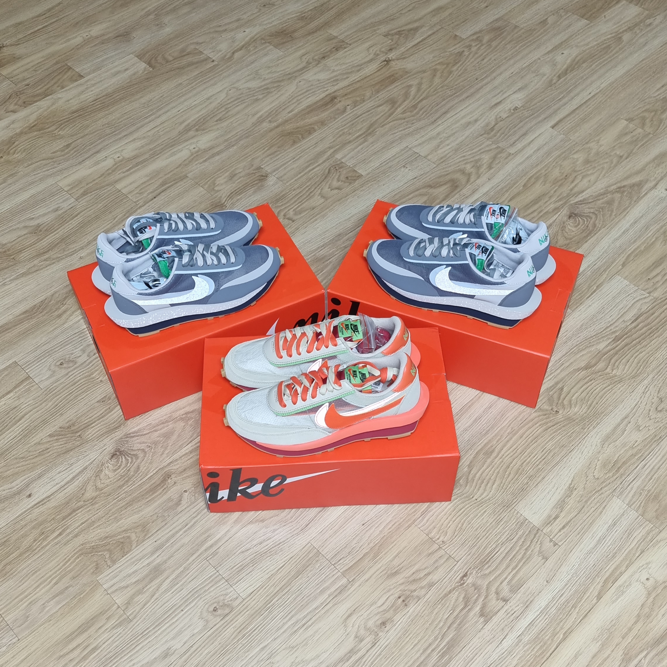 Nike x Sacai x Clot LDWaffle Cool Grey, Nike x Sacai x Clot LDWaffle Orange Blaze 착용 스타일