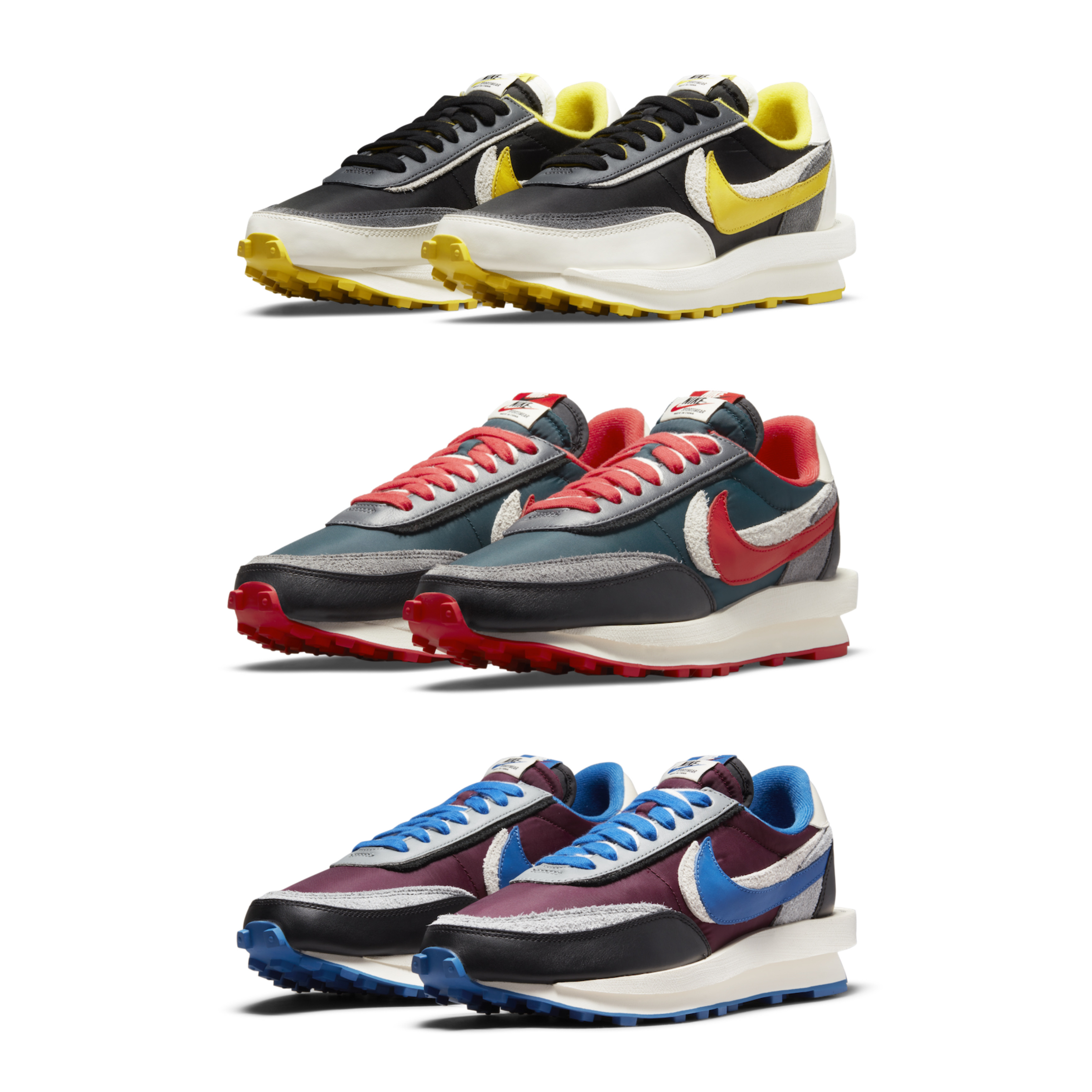 Nike x Sacai x Undercover LDWaffle Black Bright Citron, Nike x Sacai x Undercover LDWaffle Night Maroon Team Royal 착용 스타일 - 2