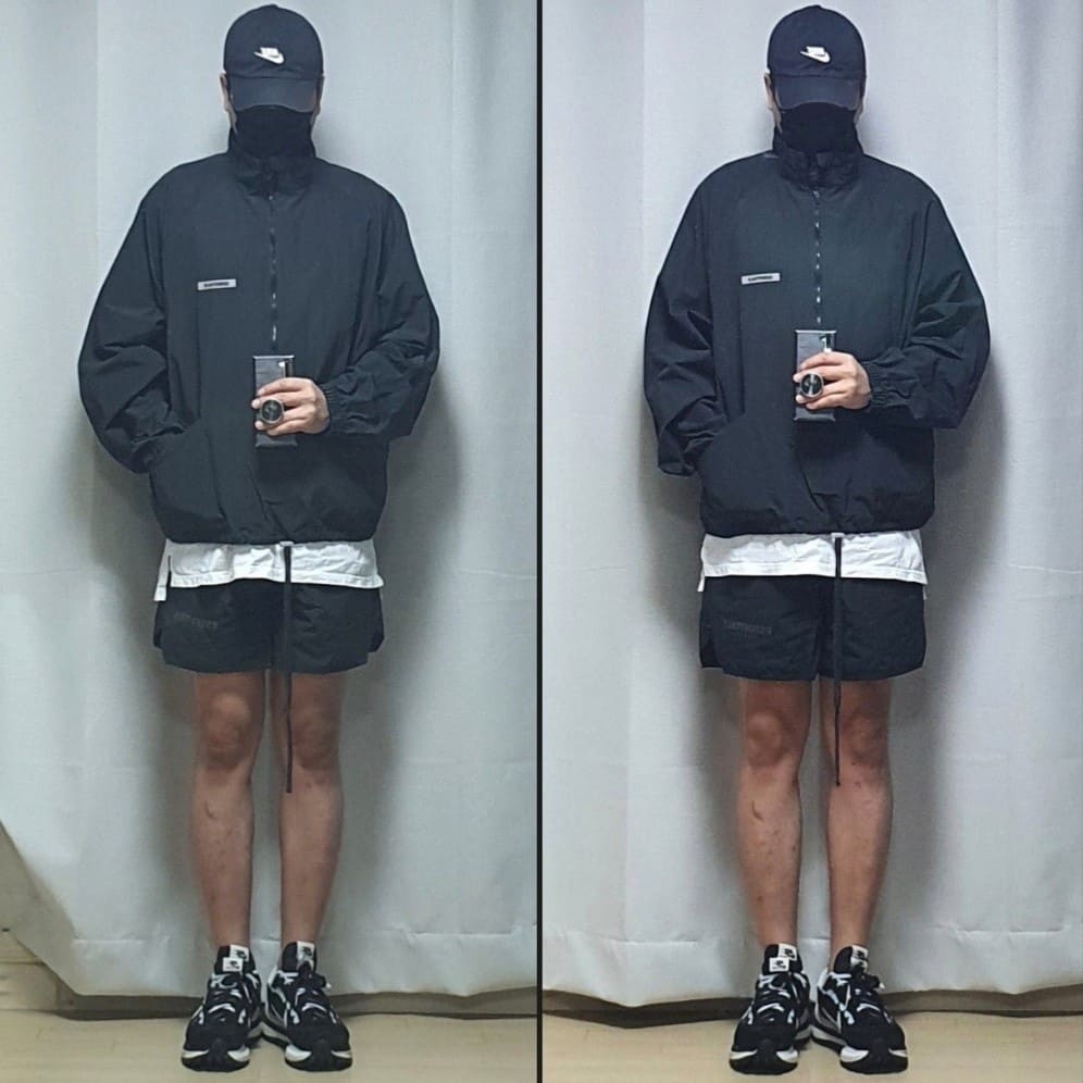 Essentials Track Jacket Black - 20FW, Essentials Volley Shorts Black - 21SS 착용 스타일 - 1