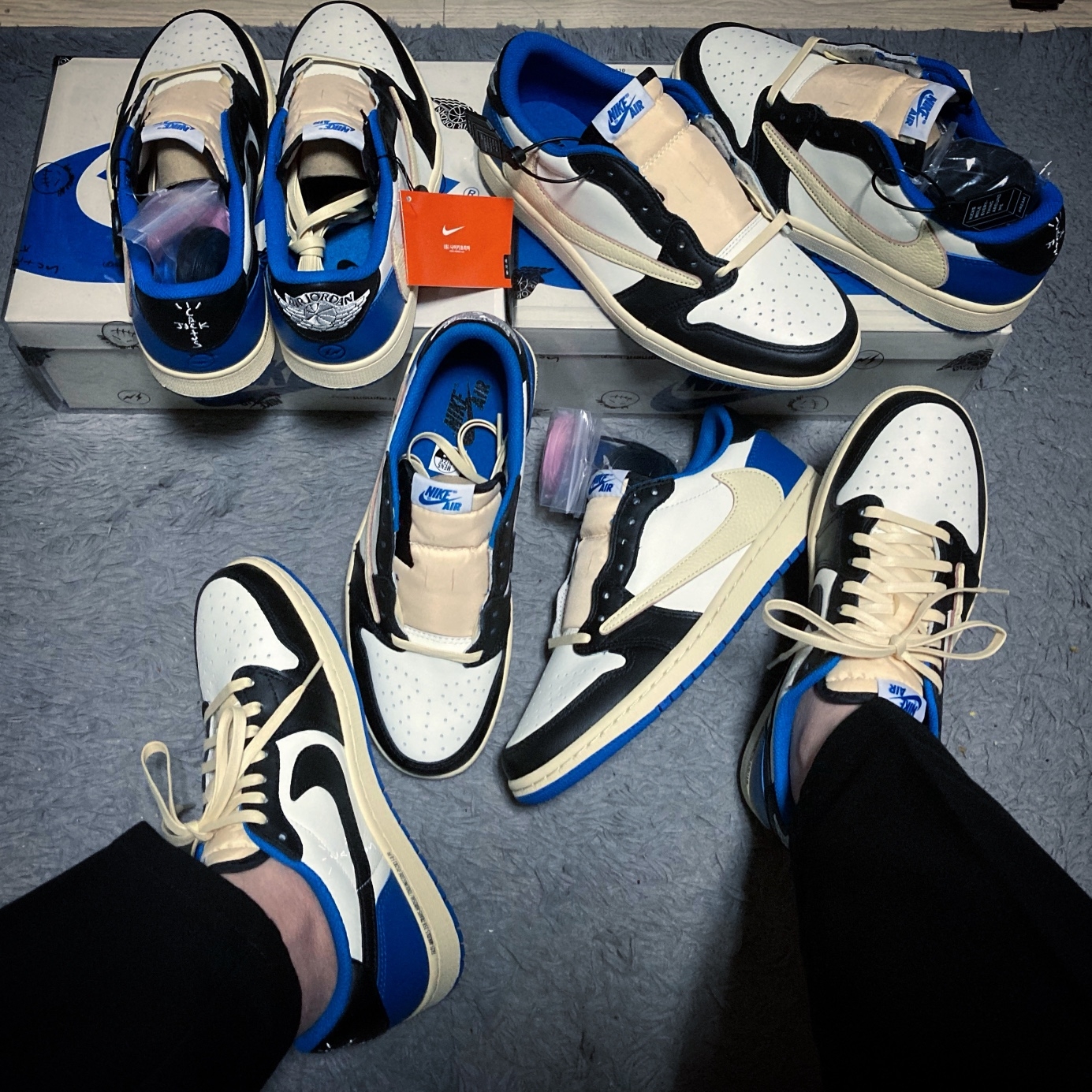 Jordan 1 x Travis Scott x Fragment Retro Low OG SP Military Blue 착용 스타일